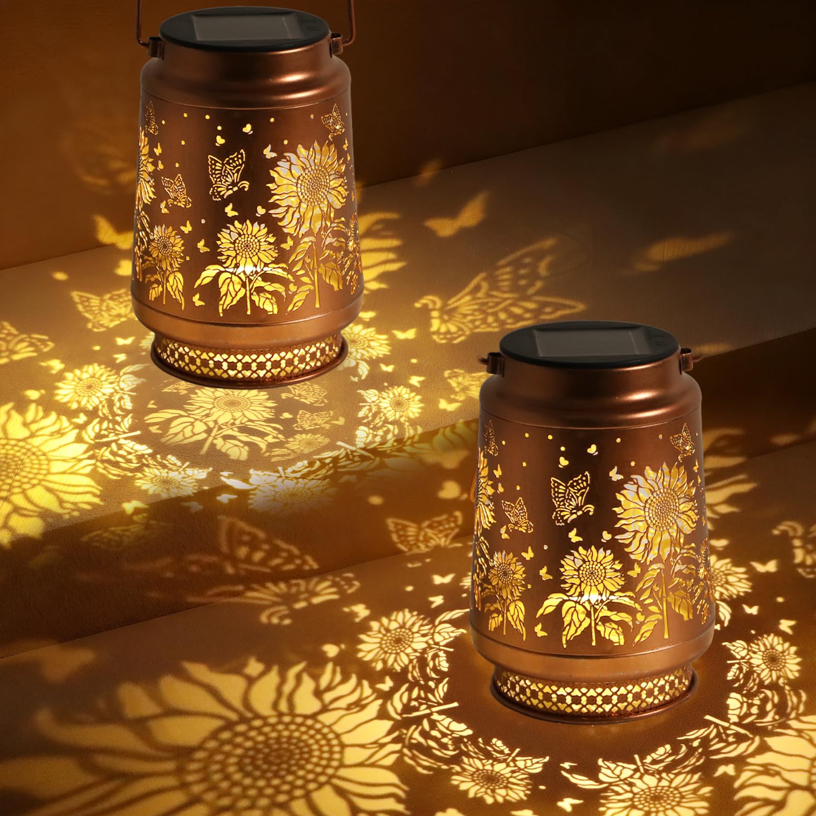 Mothers Days & Birthday Gifts for Mum Women, 2 Pack Sunflower Solar Lanterns Garden Ornaments Outdoor, Sunflower Gifts Presents for Mum Grandma Her, Metal Hanging Garden Lights for Patio Lawn Yard