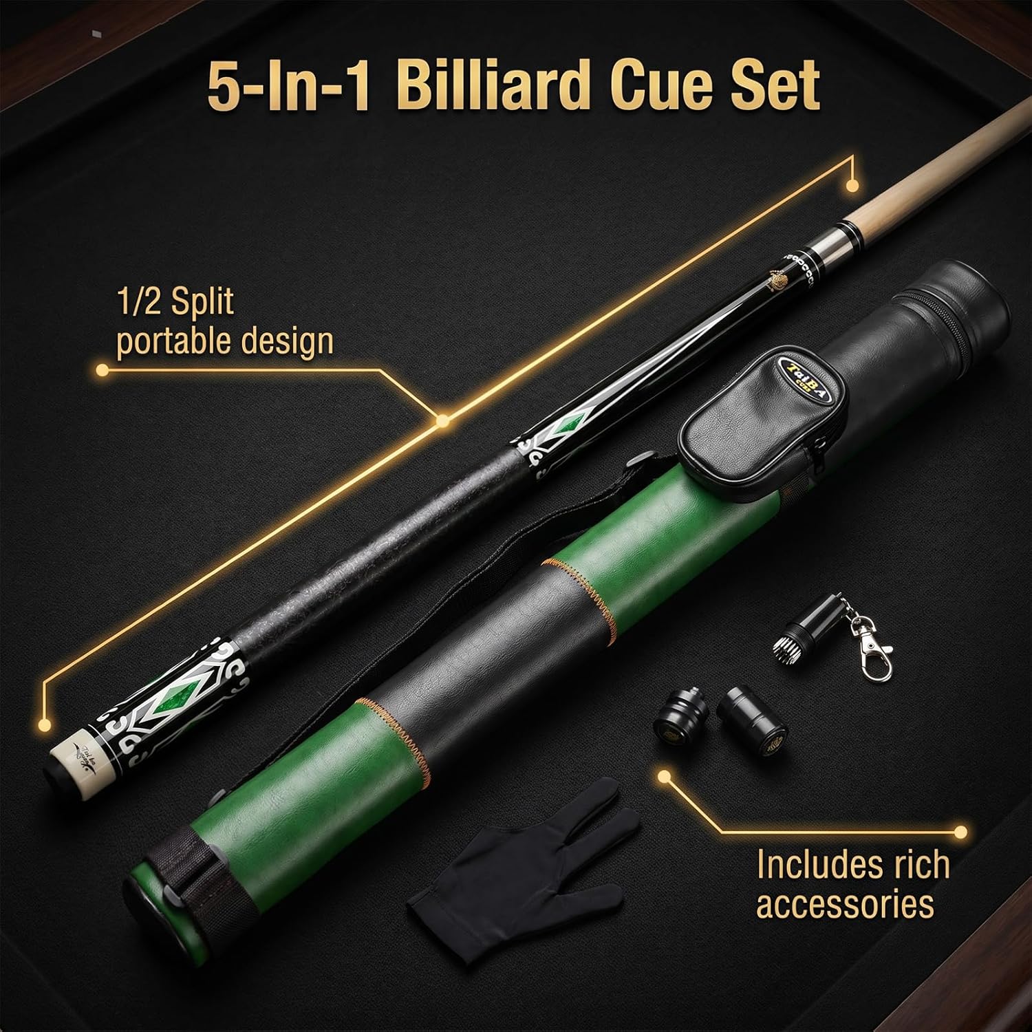 Tai ba cues 2-Piece Pool cue Stick + Hard Case, 13mm Tip, 58", Hardwood Canadian Maple Professional Billiard Pool Cue Stick 18,19,20,21,22 Oz Pool Stick (Selectable)-Blue, Black, Red, Gray, Green