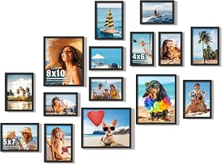 DUENPY 15-Pack Black Picture Frames Collage Set: 3x 8x10, 6x 5x7, 6x 4x6 Gallery Wall Decor for Living Room, Tabletop Display
