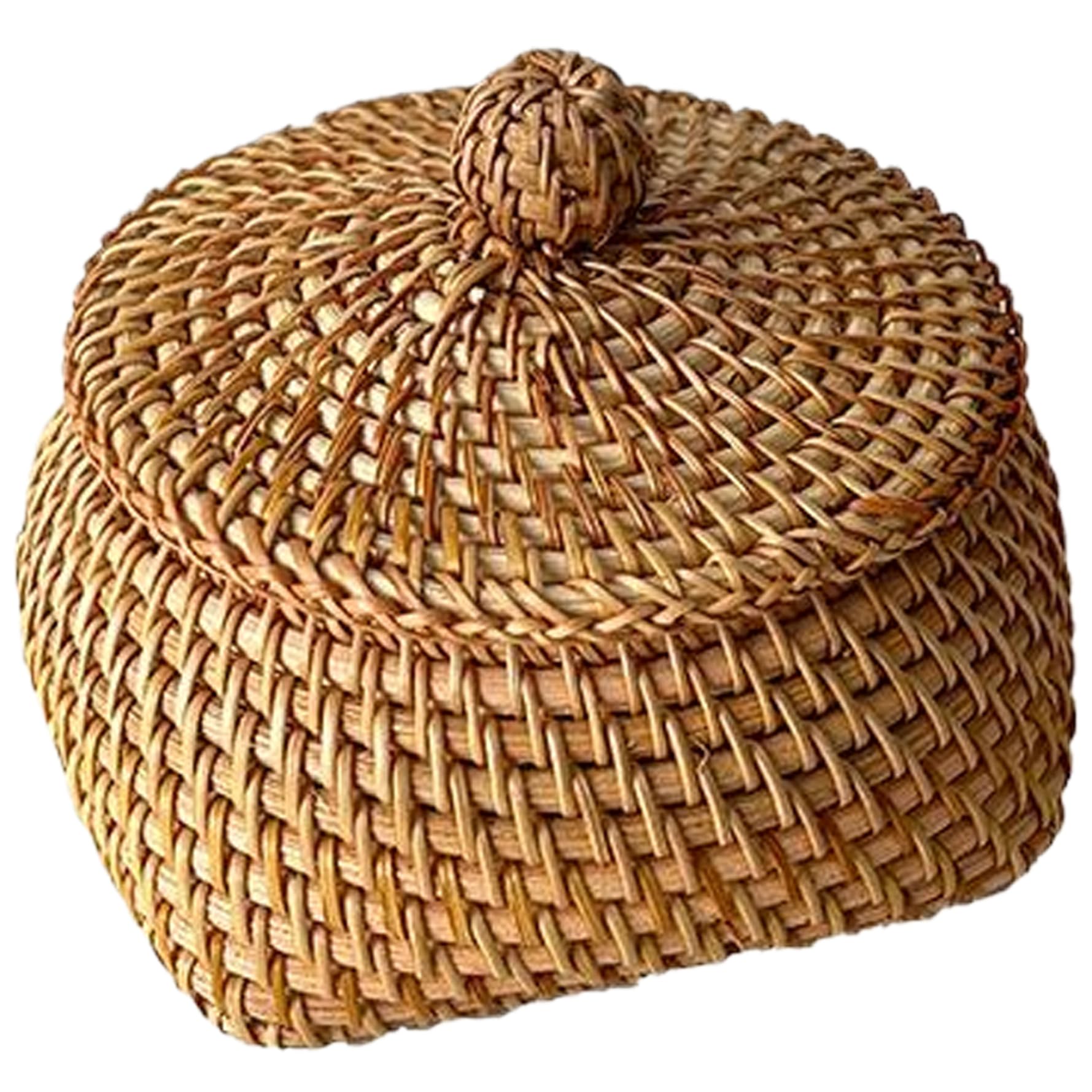 Cesta de mimbre tejida natural con tapa que conserva tus alimentos con un estilo artesanal