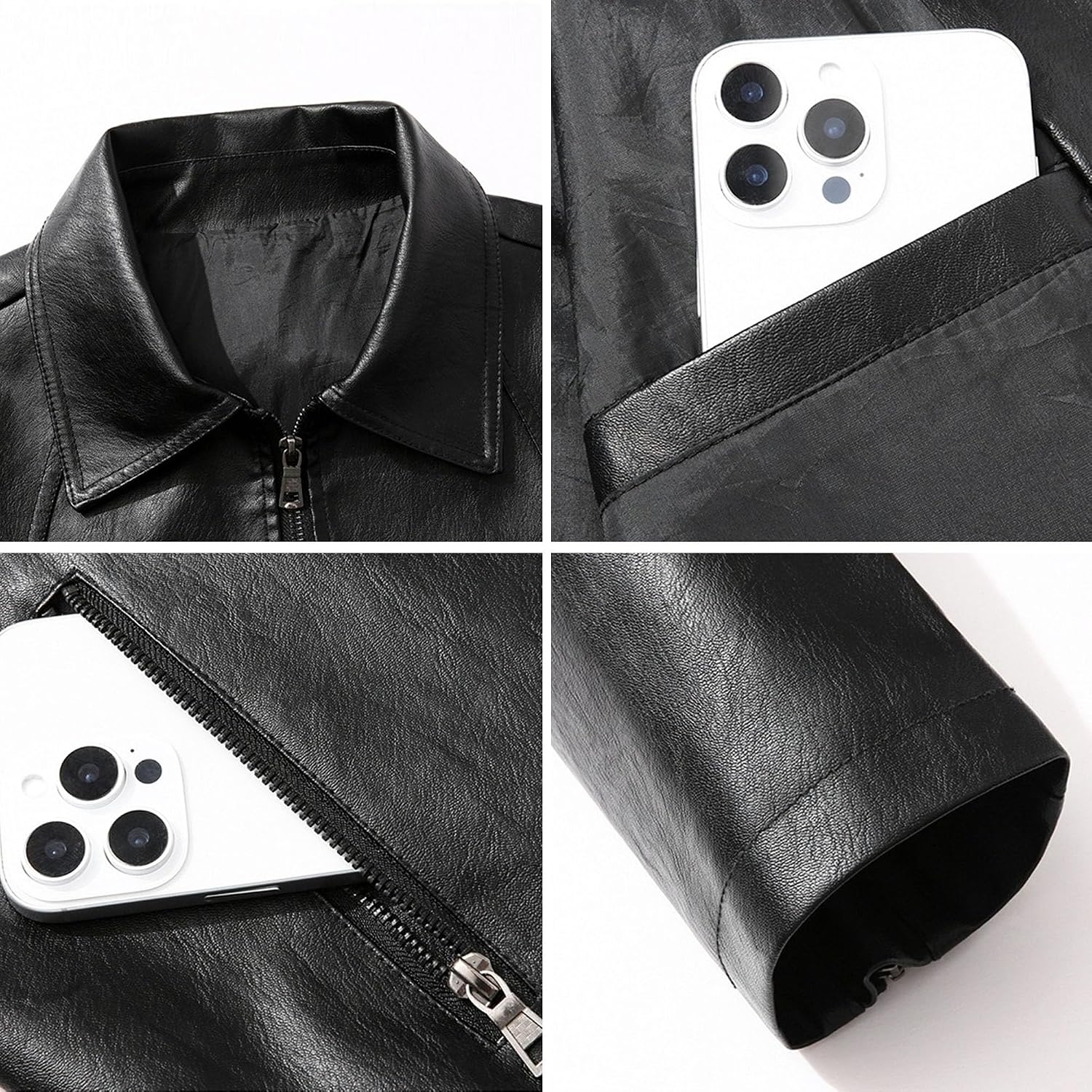 Maiyifu-GJ Men's Leather Jacket Casual Lightweight Motorcycle Jackets Vintage Lapel Zip-Up Slim Fit Biker Coat