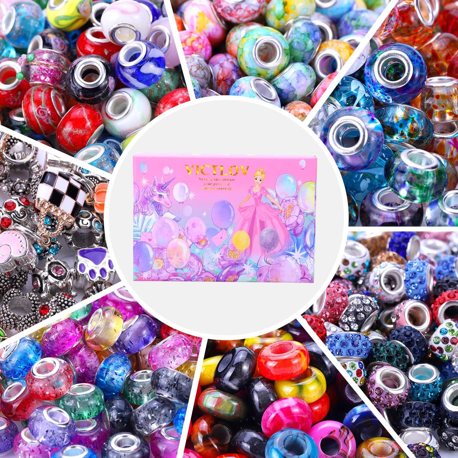 European Large Hole Beads Spacer Beads Charm Fairy Wands Beads Rhinestone Craft Beads for DIY Bracelet Jewelry Making (7 Style 150 Pieces) - Image 3