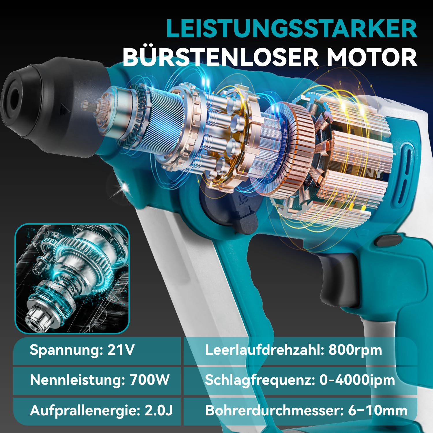 Marteau Perforateur Sans Fil YOFIDRA – SDS + 2 Batteries & Chargeur, 18V Brushless, 4 Fonctions