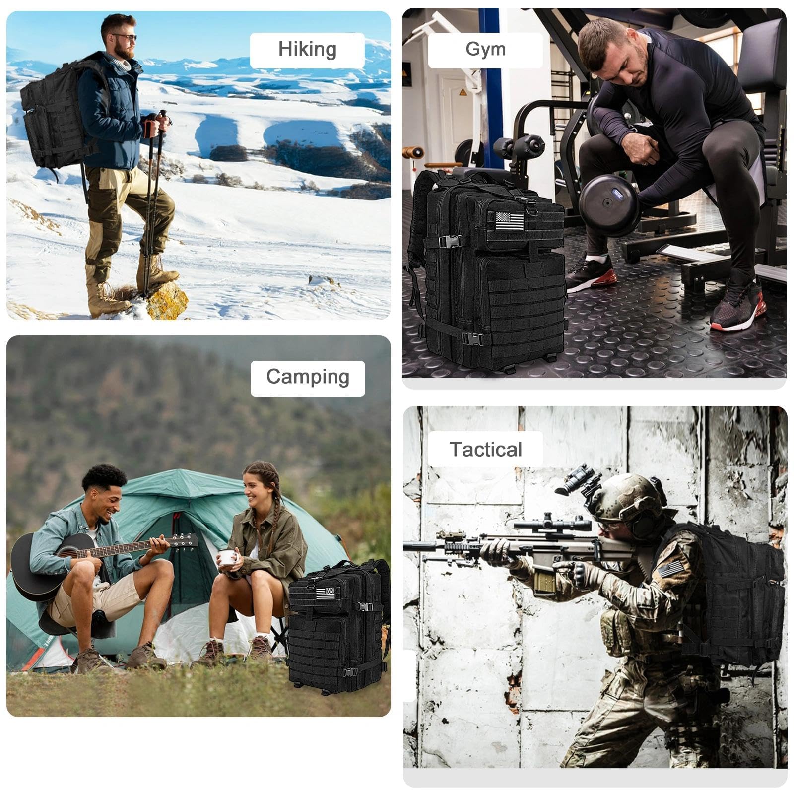 WOLT | Sac à dos tactique militaire pour homme, grand sac d'assaut de 3 jours avec sac MOLLE pour équipement de randonnée, sac de survie, sac de portée, noir, Large, ‎Sac à dos tactique