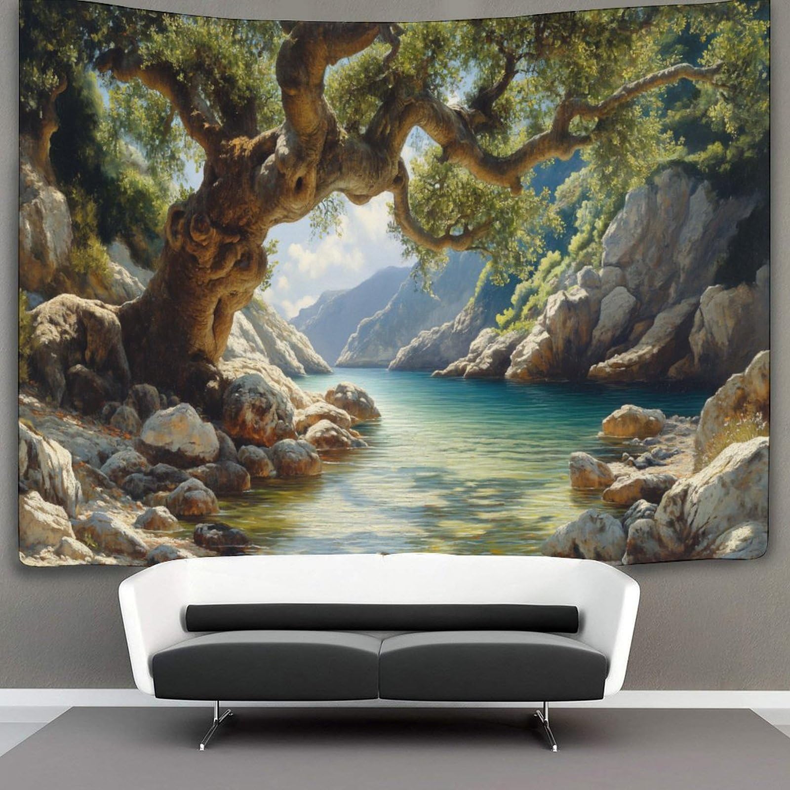 kaiyun Twisted Oak Tree Decorations Tapestry Riverbed Landscape 3D Printing Wall Blanket Wall Hanging for Living Room Bedroom Dorm Decor 130cmx150cm
