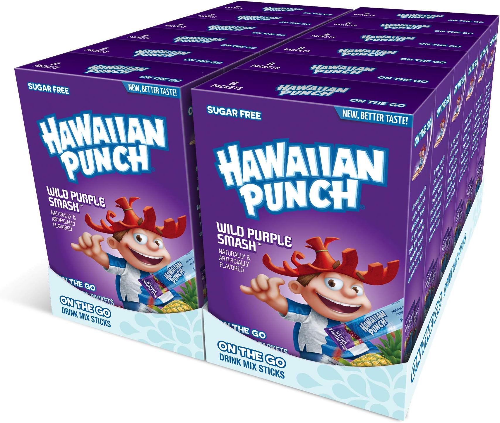Hawaiian Punch, Wild Purple Smash– Powder Drink Mix - (12 boxes, 96 sticks) – Sugar Free & Delicious, Excellent source of Vitamin C, Makes 96 flavored water beverages