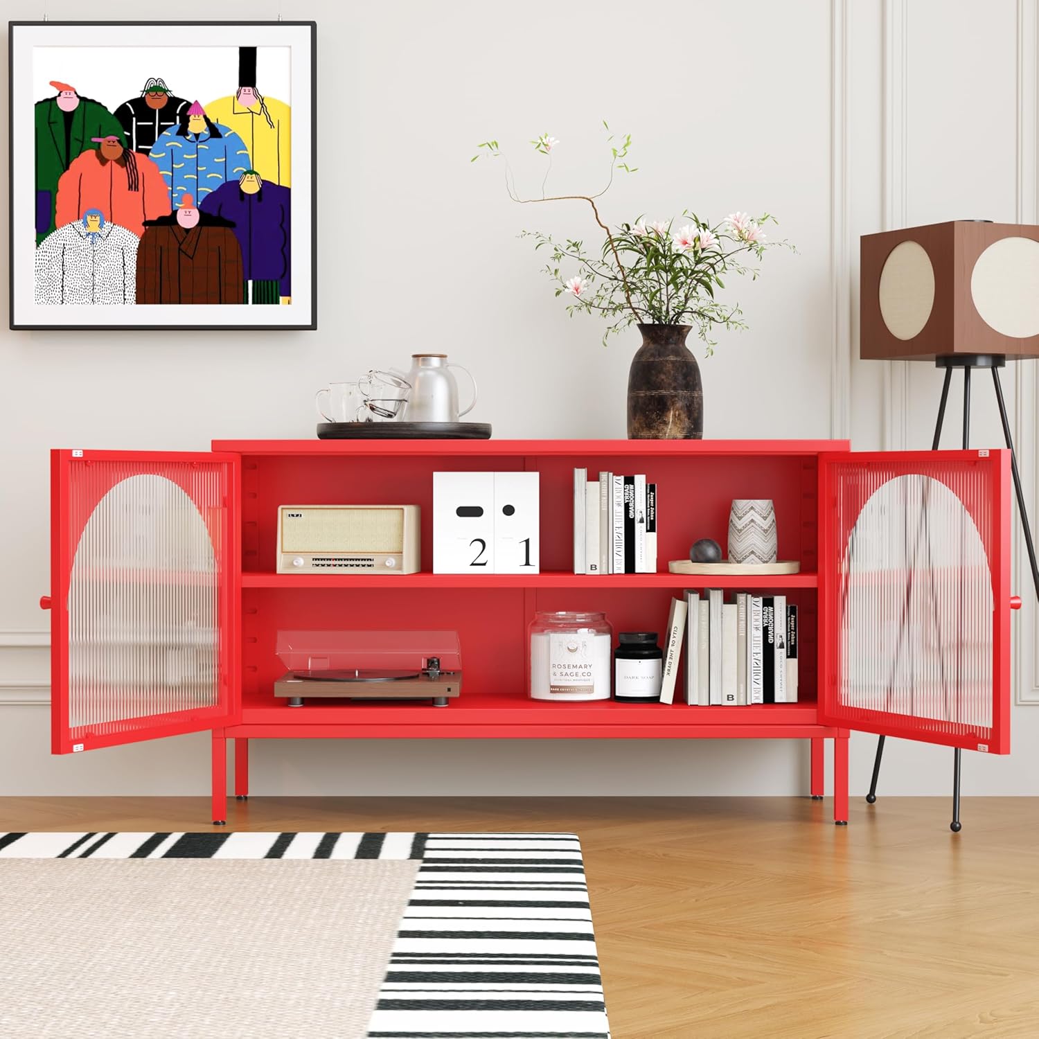 Metal Storage Cabinet with Doors and Shelves,2 Door TV Stand,Accent Cabinet，Metal Locker&Sideboard Buffet Cabinet&Bookshelf&Cupboard for Home,Office,Living Room