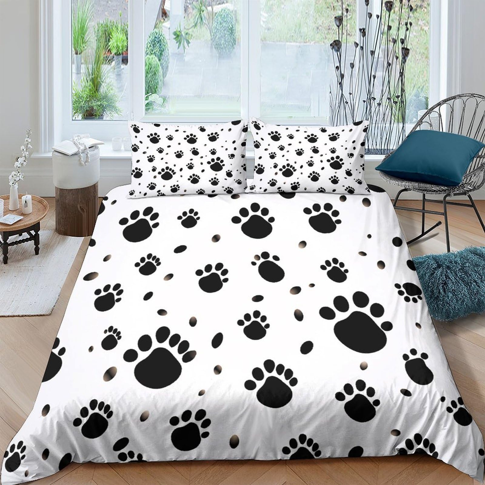 Ctjqhvkz Style-5 3D Printed Black Paw Print Fitted Sheet Microfiber Soft Breathable Animal Track Bed Cover For Bedroom Guest Room Decor Single（135X200cm）