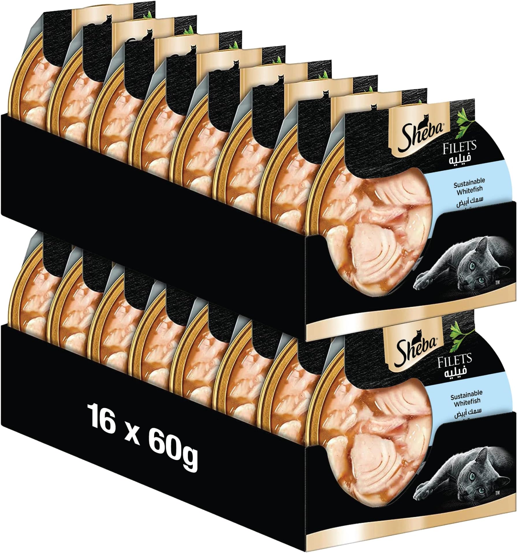 Cat Food Sustainable White Fish Filets, this Exquisite Sheba Wet Food is made for Reliable Smooth Consumption & Enriched with the Necessary Nutritional Requirements for Your Cats, Pack of 16x60g