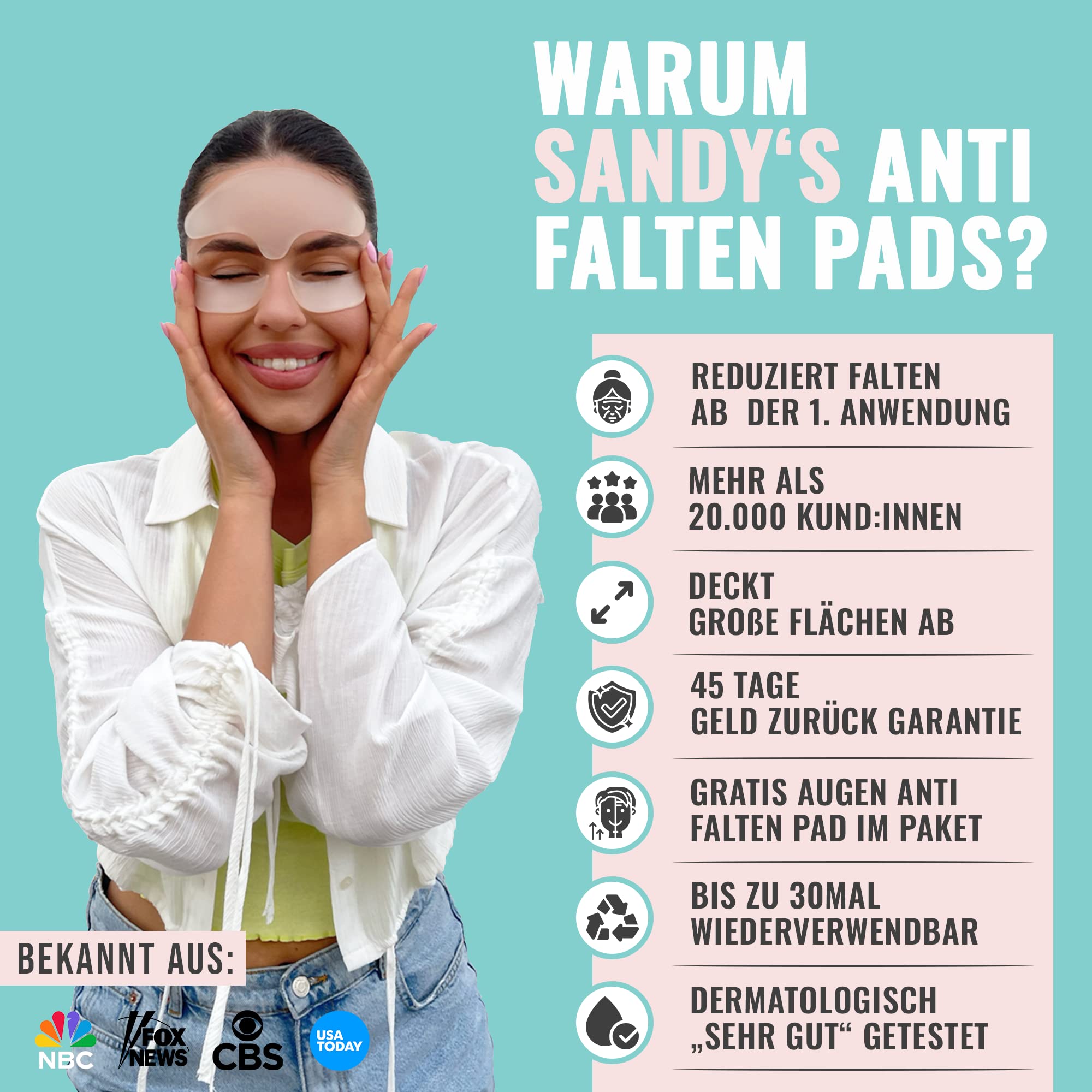 2 St. Stirn & Zornesfalte Anti Falten Pad + GRATIS AUGENPADS I bis zu 30x wiederverwendbar I Anti-Falten Pads zur Glättung & Reduktion von Stirnfalten I Forehead Pad | SCHNELLE WIRKUNG