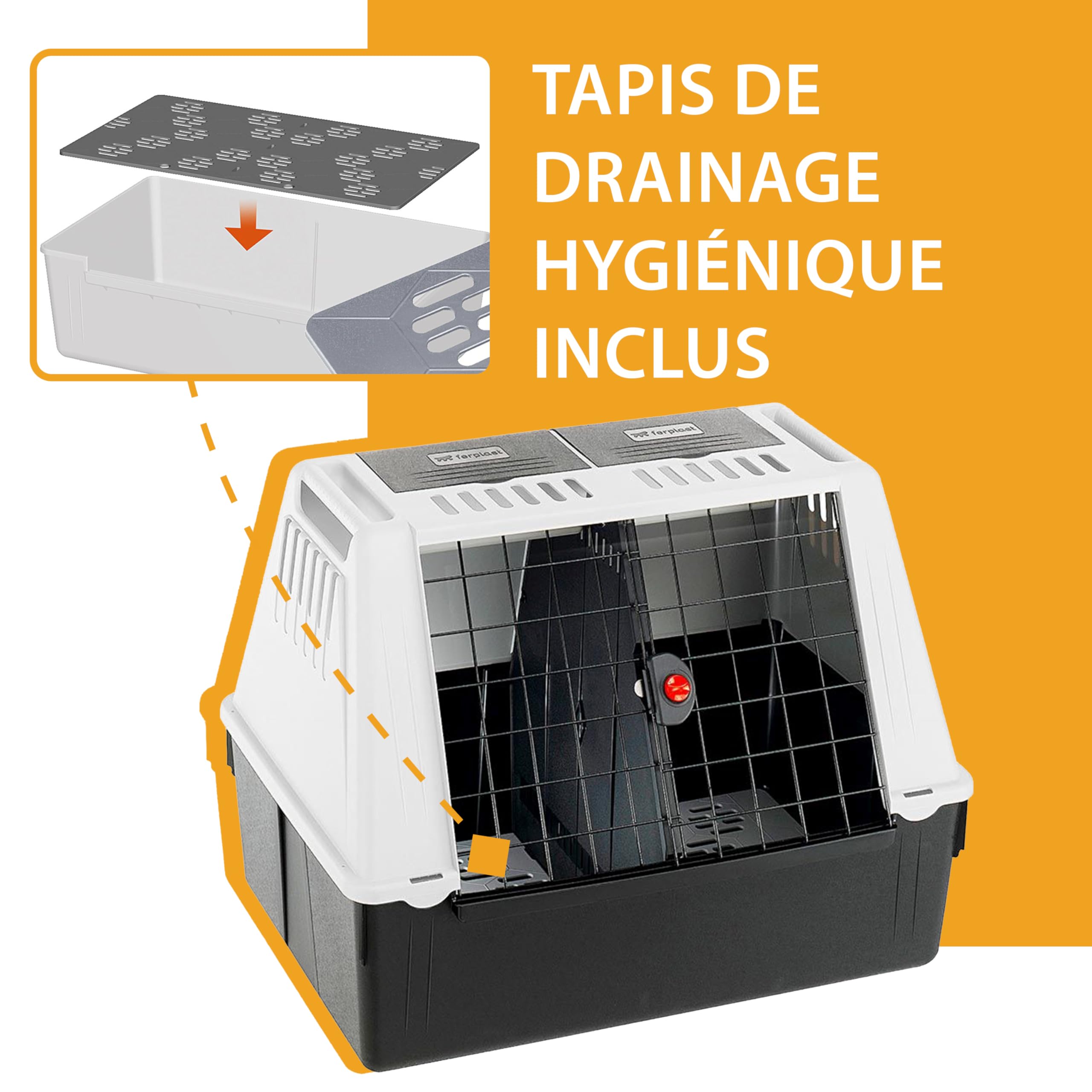 Ferplast Transport Chiens pour Voiture ATLAS CAR 100, Grilles d'aération, Compartiments de rangement, Tapis Drainant