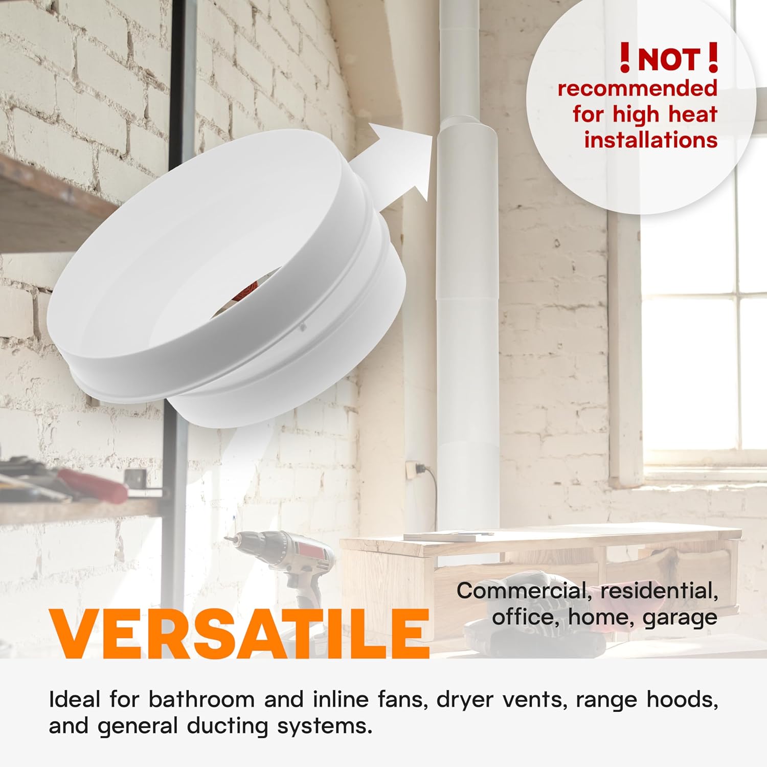 6 to 5 Inch Duct Reducer/Increaser, Male-Fit Round Adapter, Plastic Reducer And Increaser, Duct Connector for Indoor HVAC and Ventilation Systems, Lightweight Round Air Vent Fitting