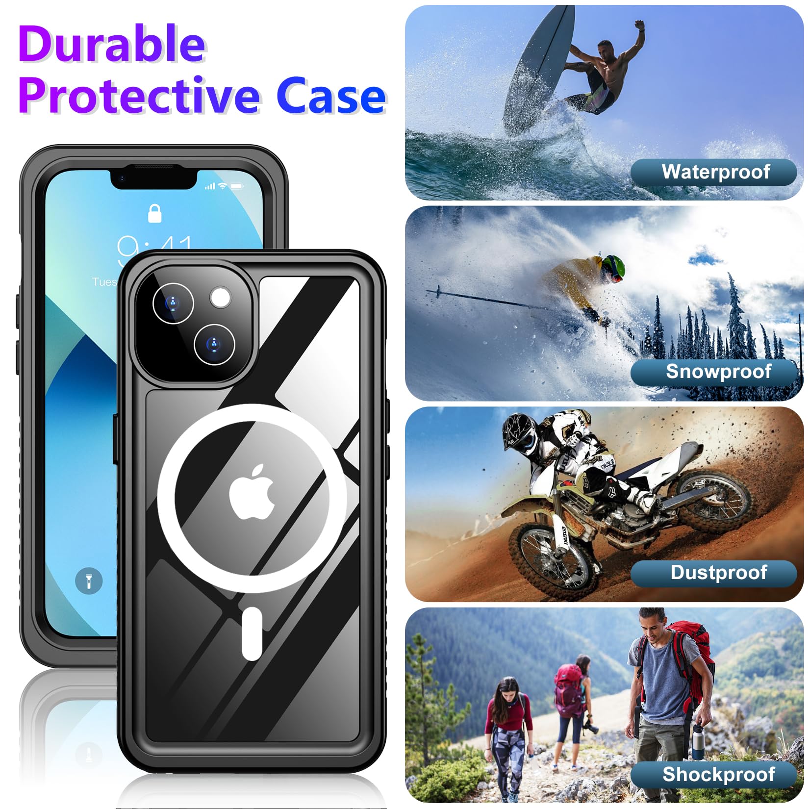 Red2Fire - Funda impermeable para iPhone 13 de 6,1", diseño 2024, compatible con MagSafe, con protectores de cámara y pantalla integrados, protección integral antigolpes, IP68, resistente al polvo