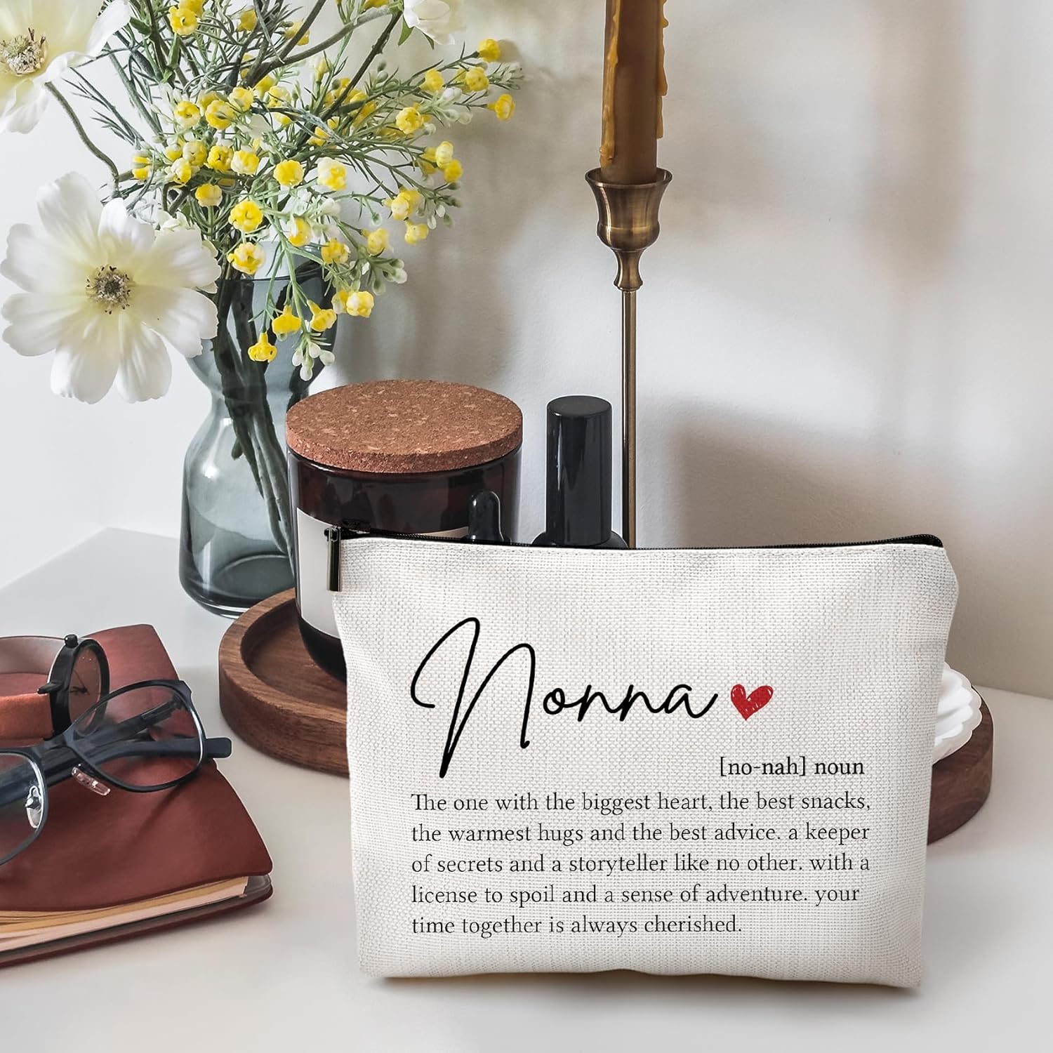 DILSJ Nonna Gifts Makeup Bag, Grandma Gifts For Christmas From Grandkids Grandson Bags, My Favorite People Call Me Nonna Heart Zipper Makeup Pouch Travel Organizer Toiletry Tools & Accessories - Image 2