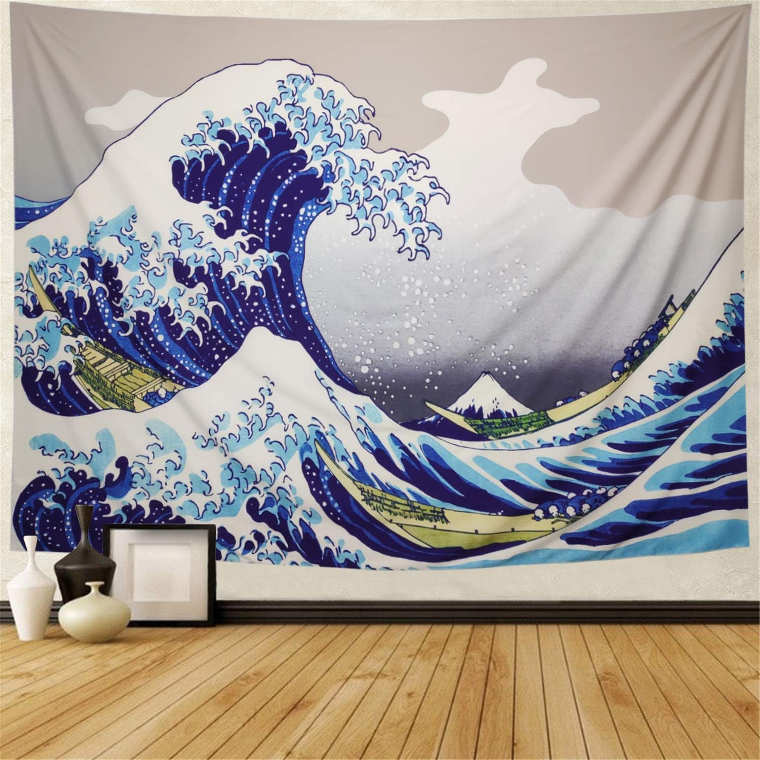 Japanese Artist Hokusai Painting "The Great Wave Off Kanagawa" Polyester Tapestry ,Tapestries Wall Hanging Tapestry for Bedroom / Living Room / Dorm Accessories 51 X 60 Inches