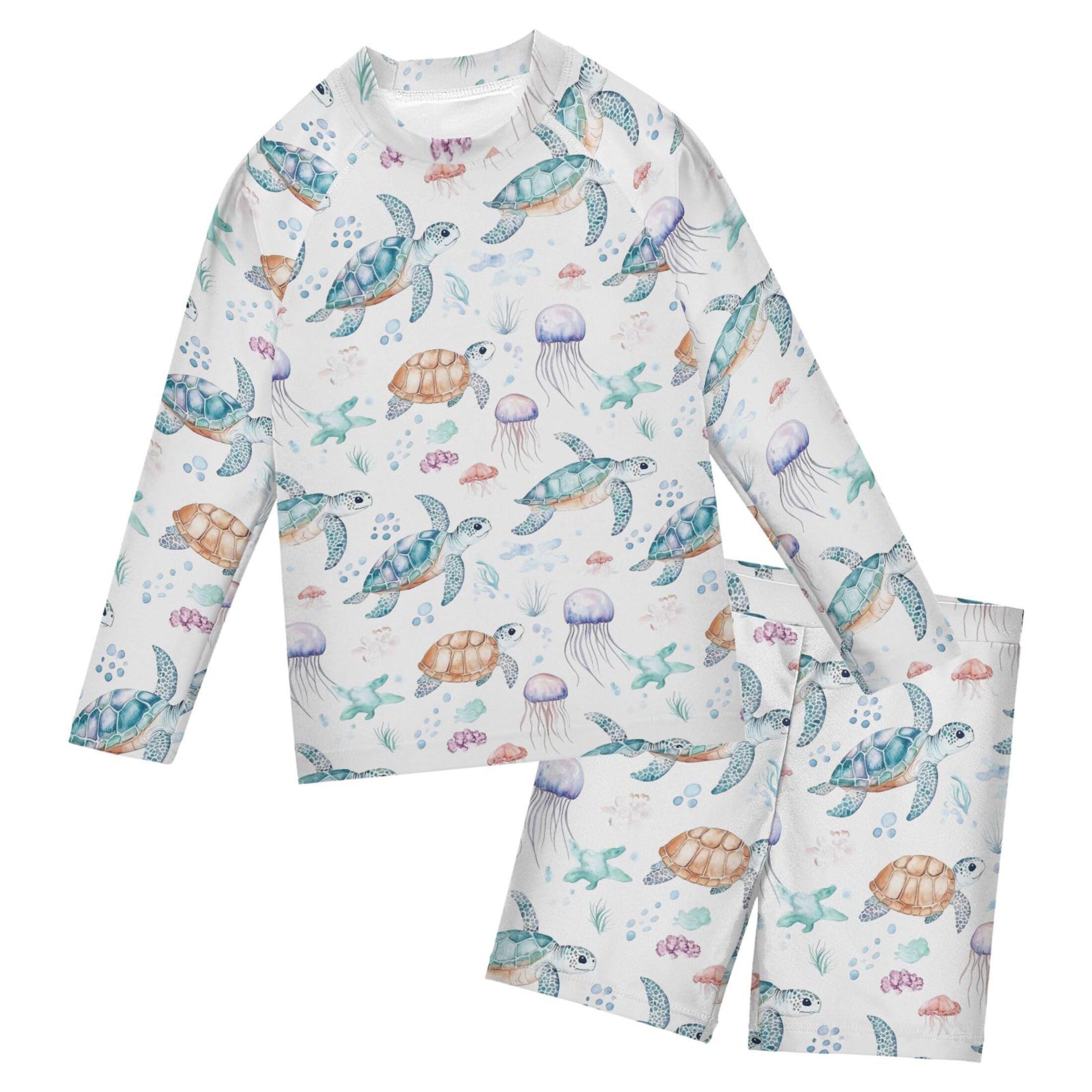 Turtle Jellyfish Baby Boys' Toddler Long Sleeved Rashguard Swim Bathing Suit Set B0404722