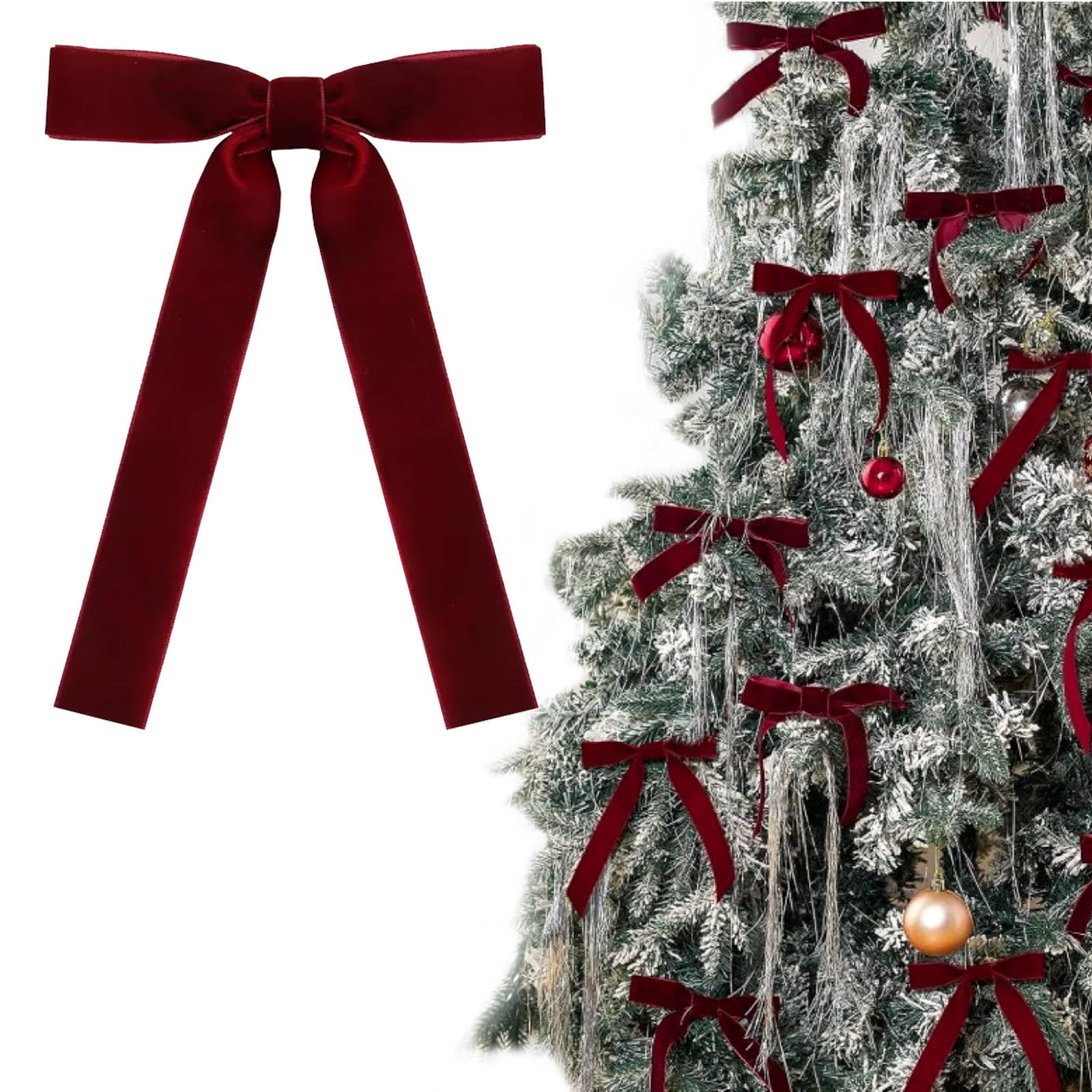 KASESSS 12 Pcs Burgundy Velvet Bows Christmas Tree Decorations, Christmas Tree Bow With Twist Ties, Classic Velvet Bows For Xmas Wreath, Xmas Decorations Bow Ribbon For Ornaments Home Party Decor
