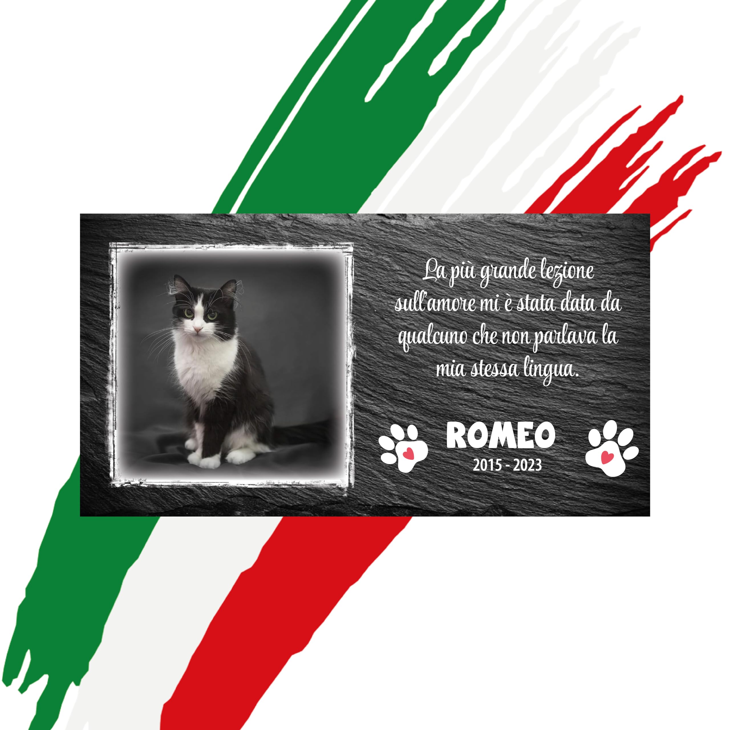 Lapide commemorativa per Cane e Gatto, Memoriale Personalizzabile in Pietra, Lapide Cane Personalizzata per Esterno con Foto del Tuo Animale Domestico (Rettangolare 32,5x17,6cm)
