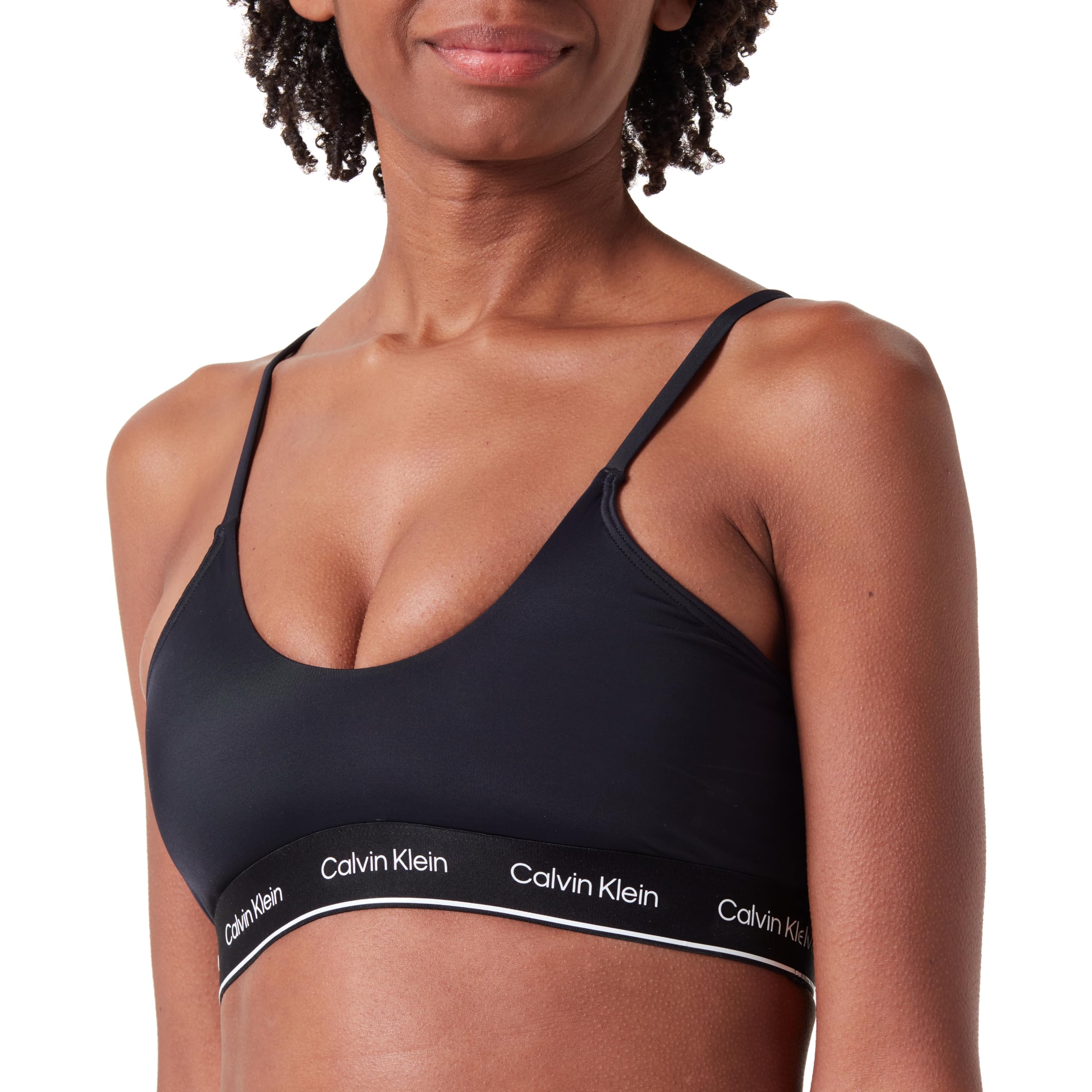 Calvin Klein Women Bikini Top Halter Bralette Wireless, Black (Pvh Black), XL