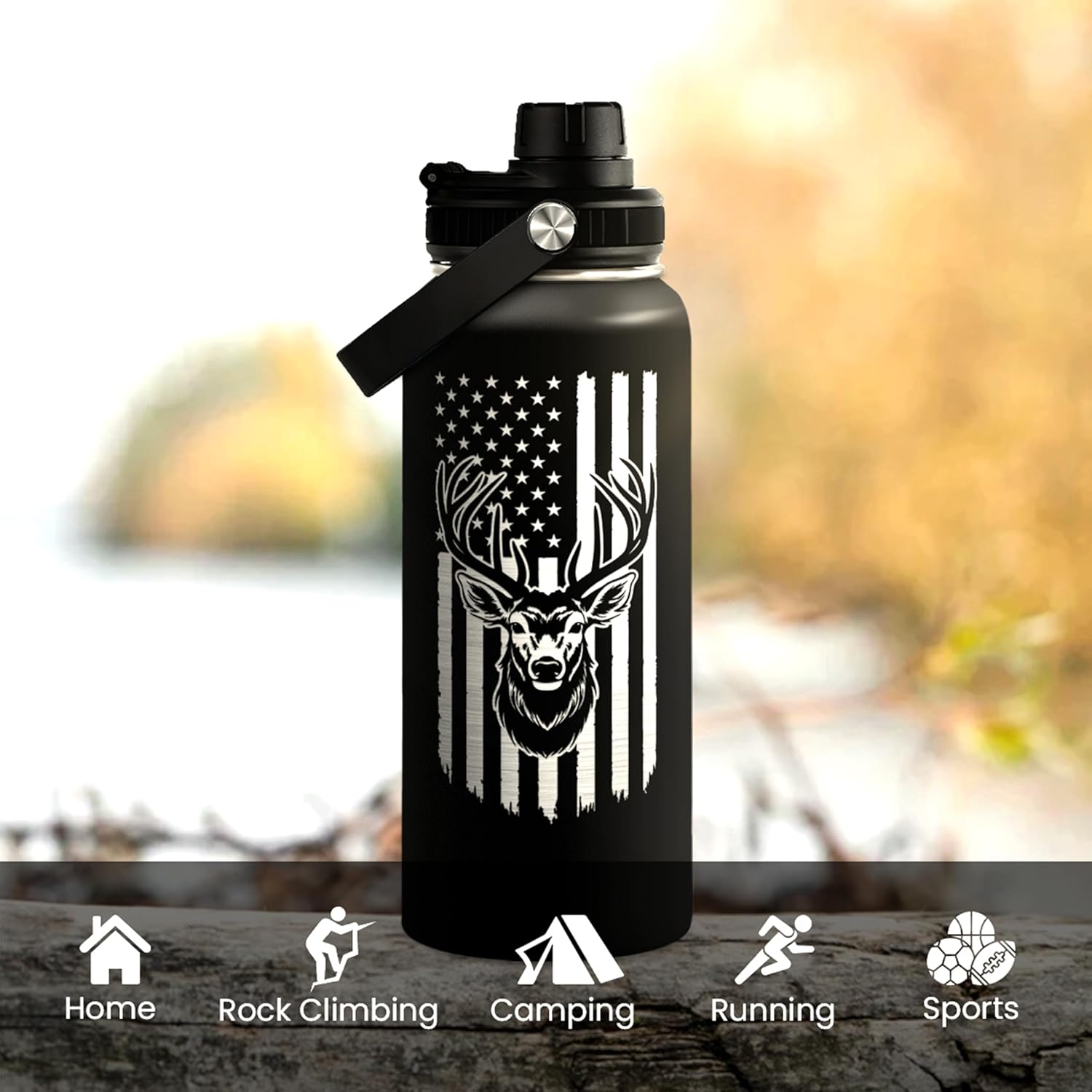 I'd Rather Be Hunting Stainless Steel Insulated Bottle - 32oz with Straw Lid - Hunting Gifts for Men, Dad, Husband, Papa; Perfect for Birthday, Christmas, Father's Day