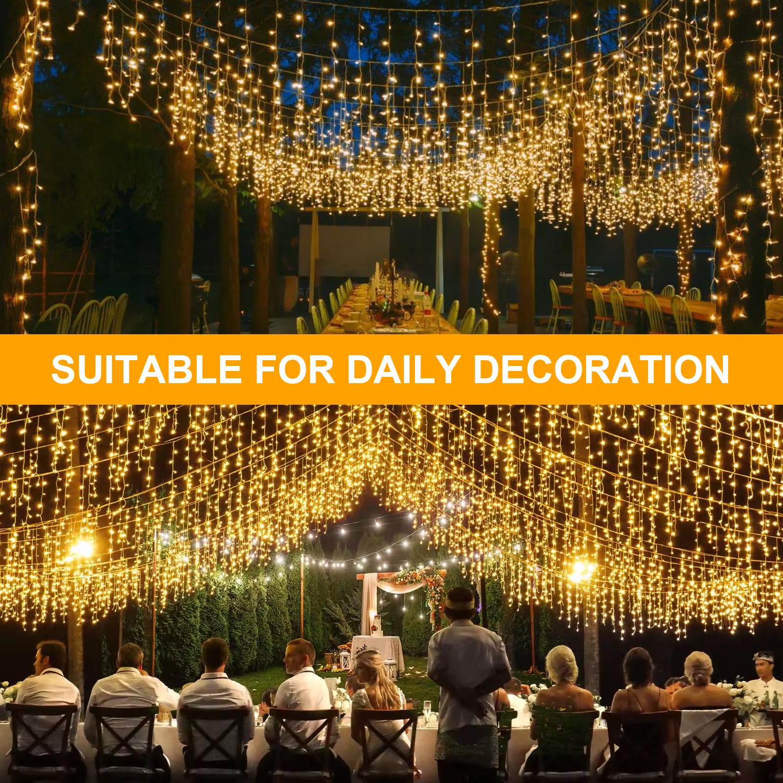 AGOTD - Catena luminosa effetto ghiaccio per esterni elettrica, tenda luminosa 400 LED, illuminazione natalizia per esterni, con timer, 8 modalità, funzione memoria per Natale, camera da letto, feste