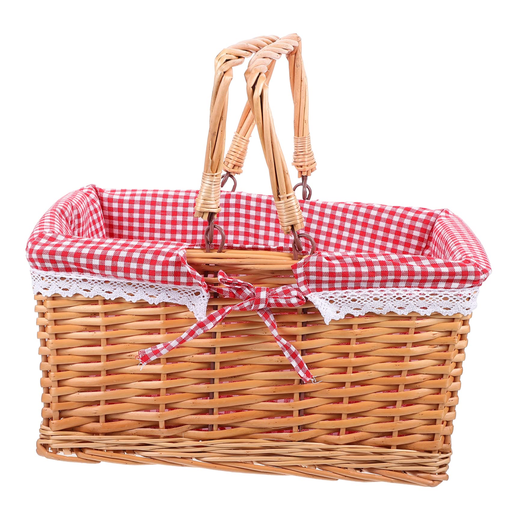 Cabilock Cesta De Mimbre para Almacenamiento Cesta De Picnic con Asas Tejida De Mimbre Forro De Tela