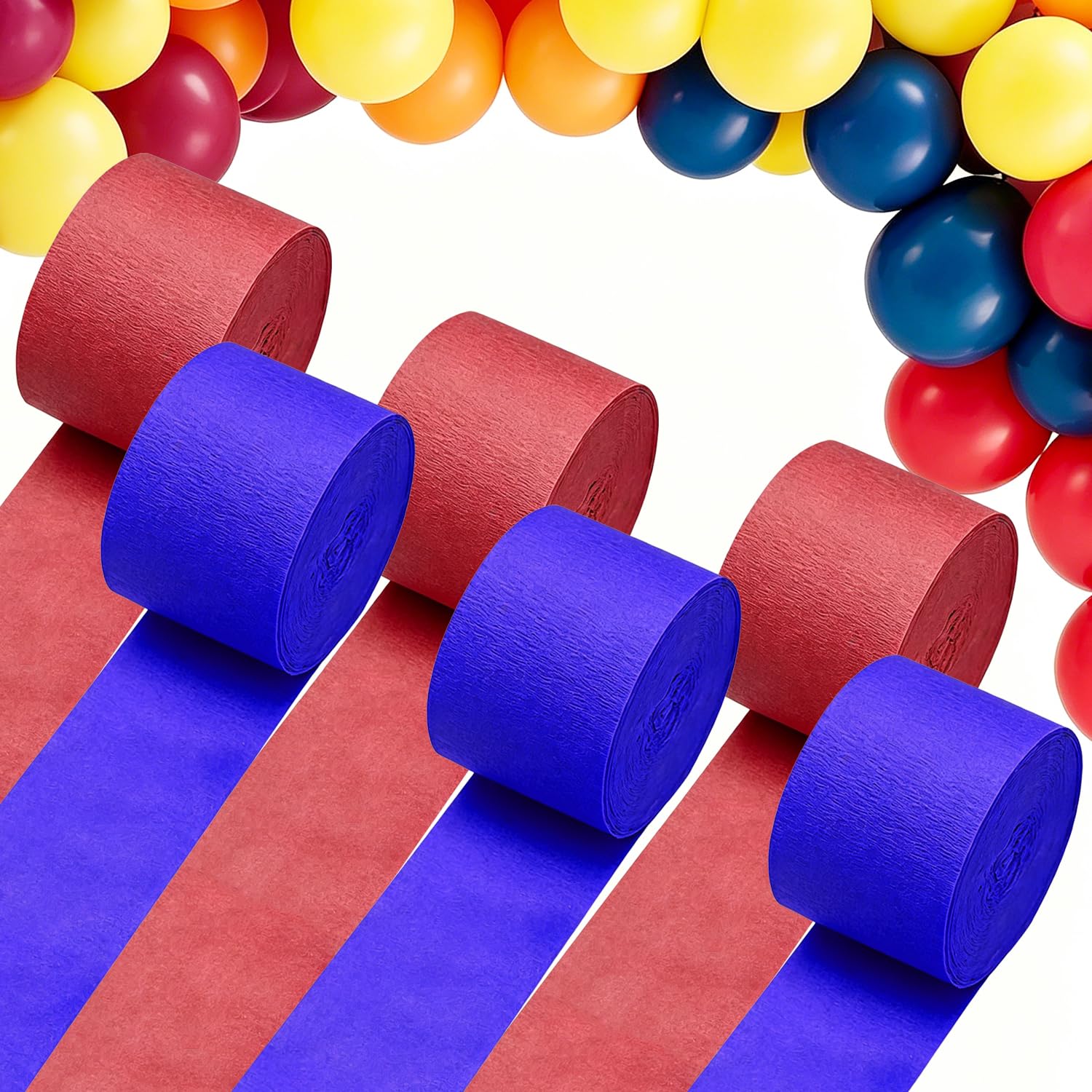 Crepe Paper Streamer Rolls, Streamers Party Decorations for Birthday Wedding Backdrop Holiday Party Decorations (Red + Royal Blue)