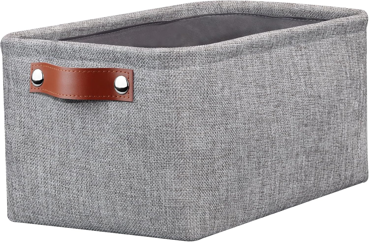 Grey Fabric Storage Boxes with Handles, Foldable Small Linen Canvas