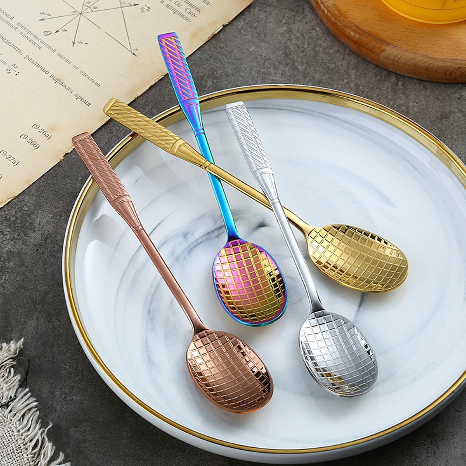Cucchiai da minestra/cucchiai da Dessert Cucchiai di miscelazione del caffè in acciaio inox - cucchiaio di gelato a racchetta da tennis creativo, cucchiai di dessert a lunga crema set di 5 (multicolor