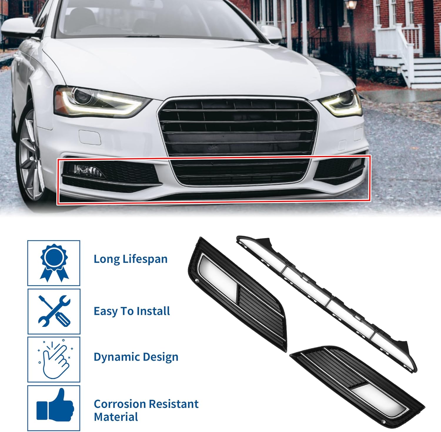 X AUTOHAUX No.8KD807681 Front Lower Hood Bumper Grille Grill Fog Light Grille Cover for Audi A4 B8PA 2013-2015 Front Lower Bumper Kidney Grille Grill Black 1 Set