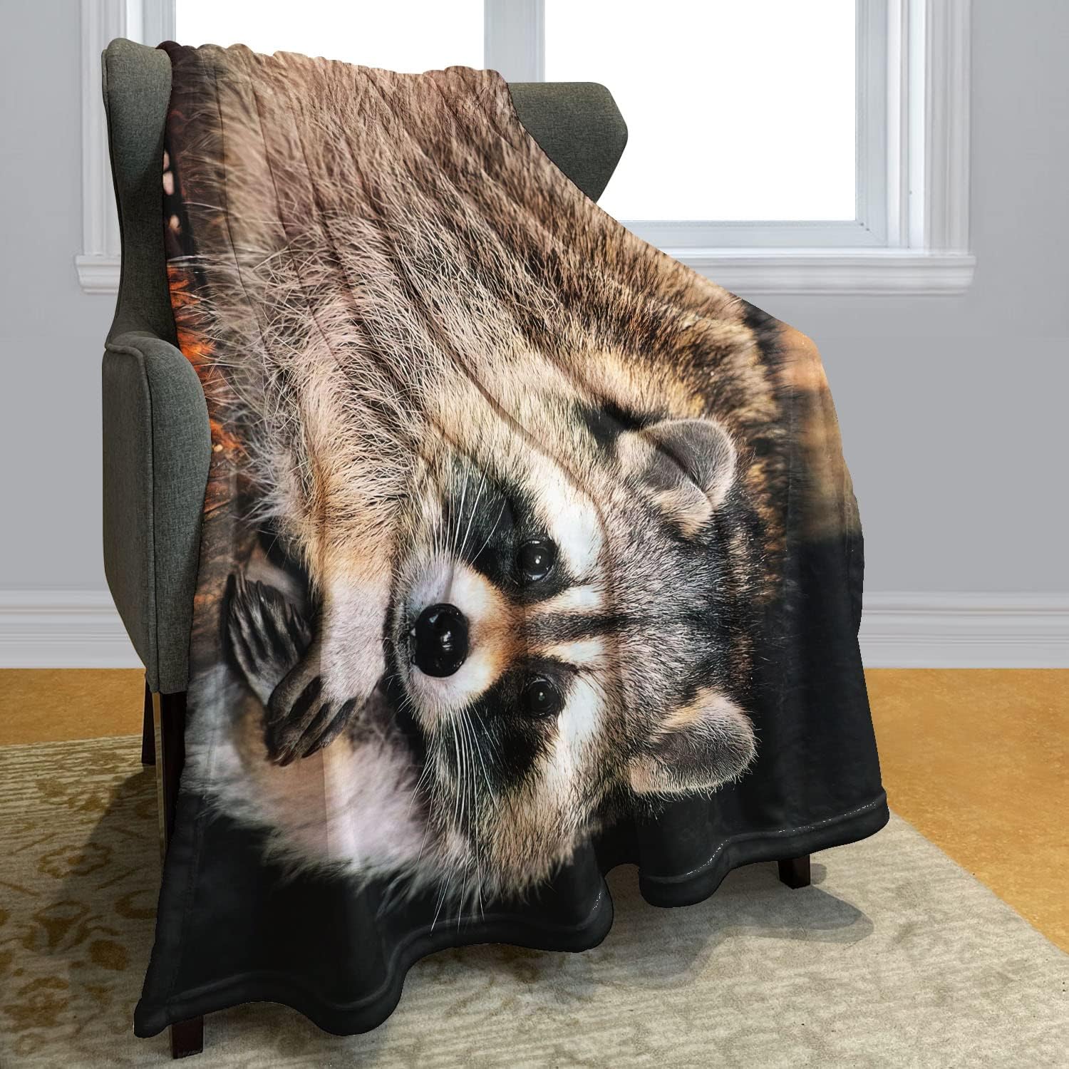 60" x 80" Blanket Comfort Warmth Soft Plush Throw for Couch Cute Raccoon Sitting on a Tree - Image 2