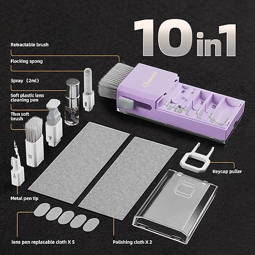 Miniatura 5 de Kit limpiador de teclado de pantalla para laptop, herramienta de limpieza electrónica 10 en 1 para MacBook iPad iPhone Pro, teléfono celular,