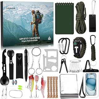 Survival Kit Advent Calendar 2025 for Adult Men Teen Boys,Christmas Gift 24 Days Countdown Advent Calendar for Men Outdoor Camping Fishing Hunting