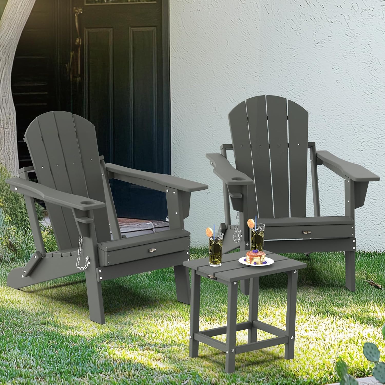 VINGLI Outdoor Patio Side Table, Poly Lumber Weather Resistant Adirondack Side Table End Tables for Outdoor Indoor Living Room Bedroom Patio and Garden(Grey)