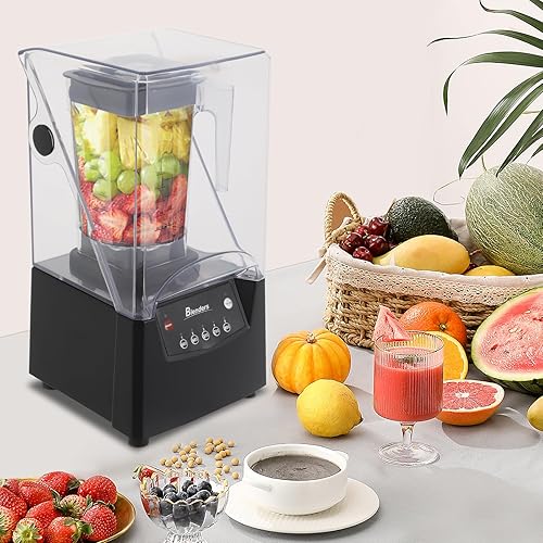 Miniatura 7 de Licuadora comercial de 2600 W con escudo insonorizado, exprimidor de frutas de bajo ruido de 1.8 L, licuadora mezcladora de batido de hielo, 23000