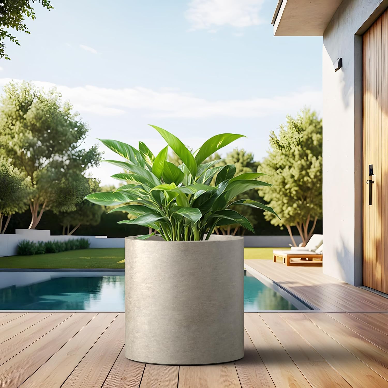 Kante 15.7" Cone-Style Concrete Planter, Round Garden Pot with Drainage System for Indoor Outdoor Use, Suitable for Flower, Trees, Succulents, Weathered Concrete