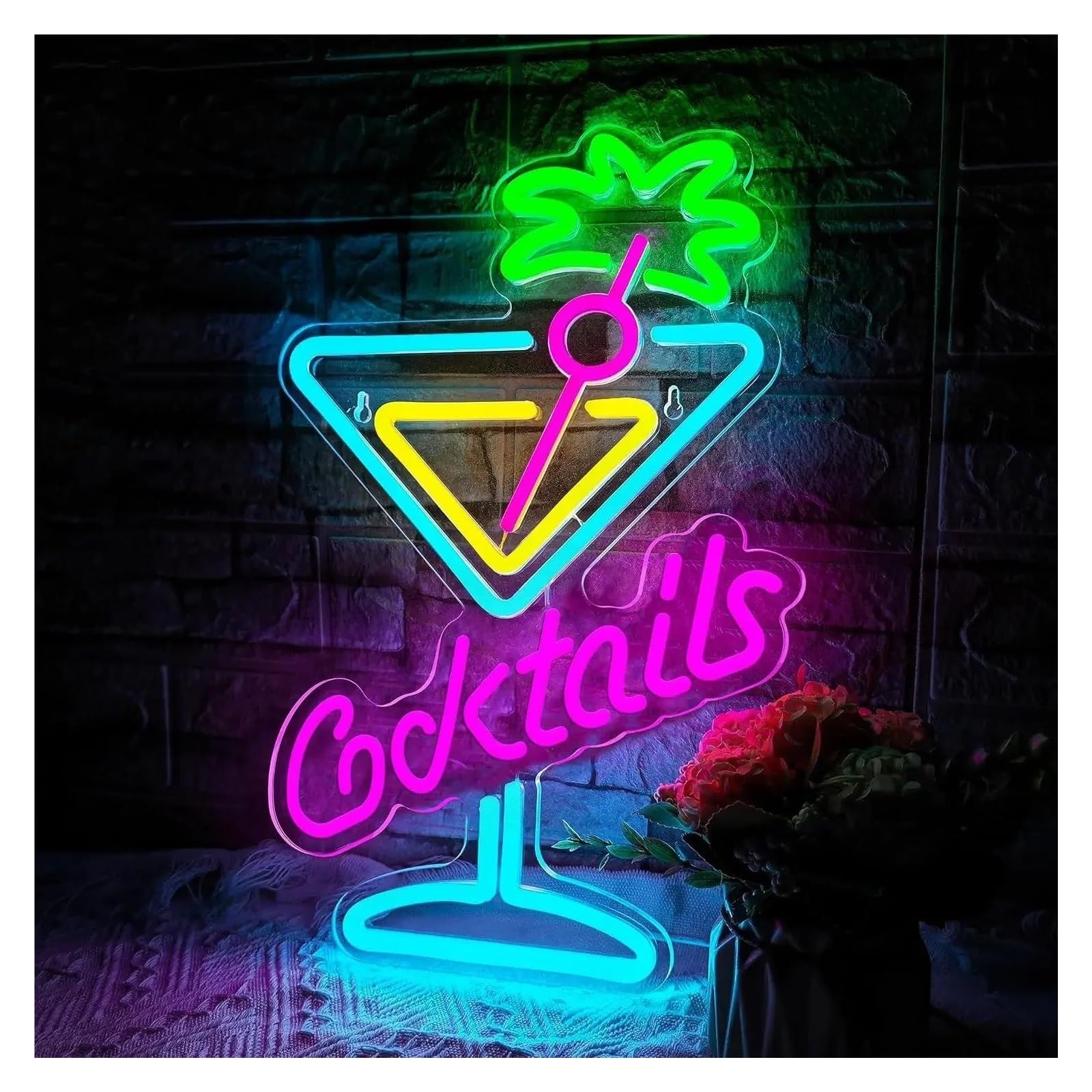 LEMST Signs Lamp Cocktails Neon Sign Neon Light Sign Art Wall Light for Party Cocktails Bar Pub Night Club 25.5x40cm