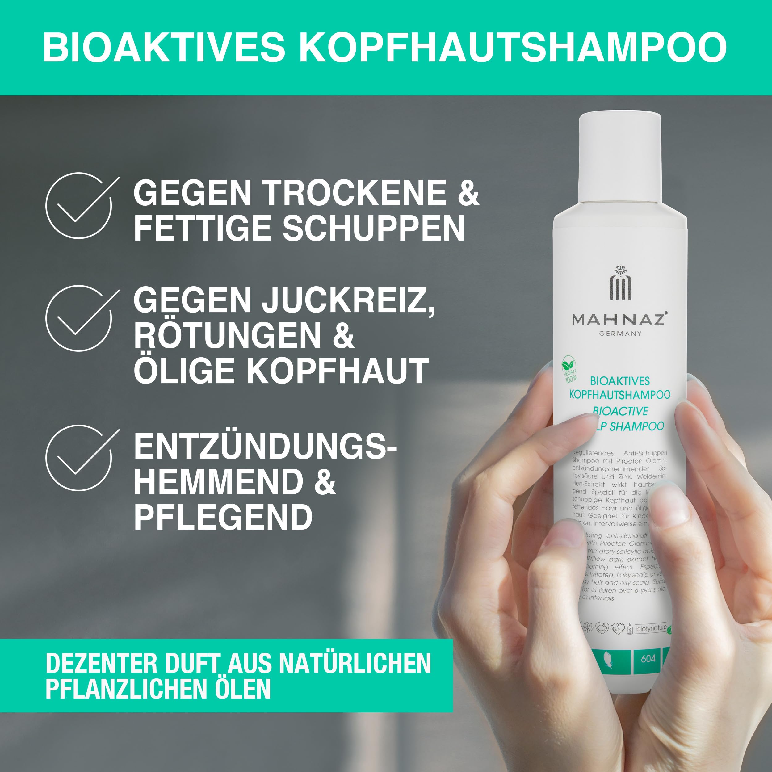 MAHNAZ Kopfhaut-Shampoo | Anti-Schuppen & Juckreiz und fettige Kopfhaut | Vegan | Ohne Silikone & Parabene | Für Erwachsene & Kinder ab 6 | Dermatologisch getestet |, sanft & wirksam, 200ml