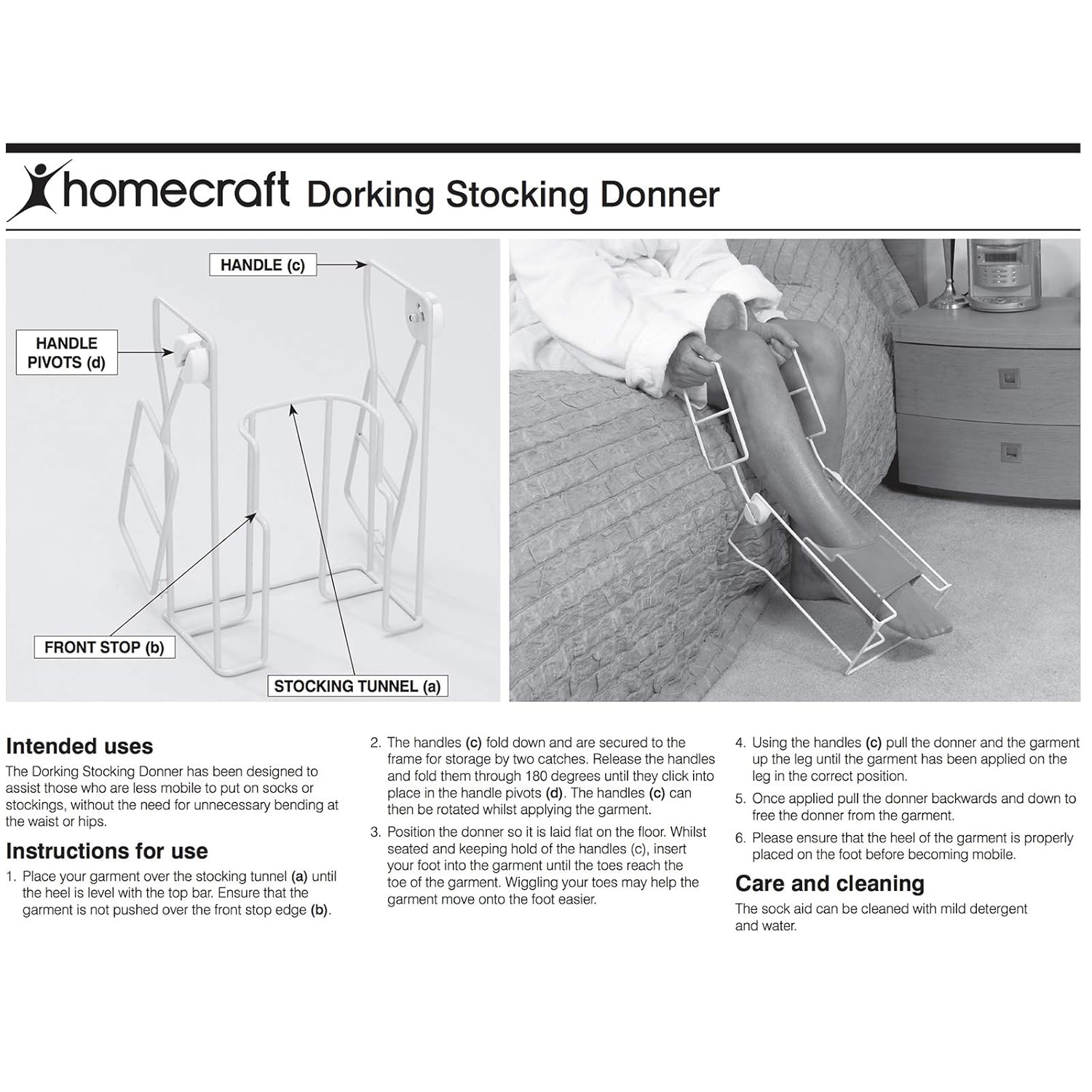 Homecraft 9133 Stocking Donner, Compression Sock Aid with Foot Insert and Long Handles for Easy Use