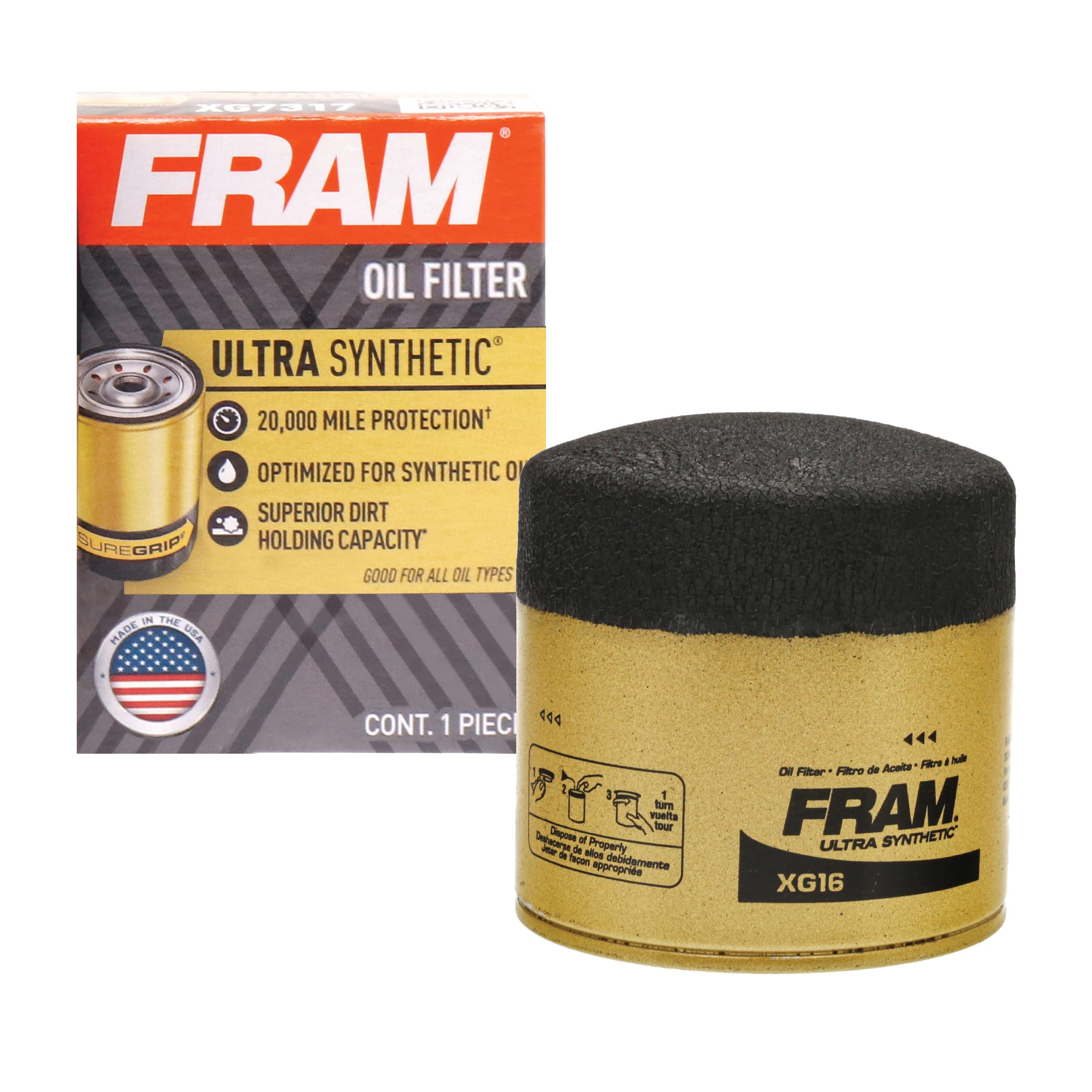 FRAM Ultra Synthetic XG16 20K Mile Change Automotive Replacement Engine Oil Filter for Synthetic Oil Changes, Premium Vehicle Engine Protection Oil Filter for Select Vehicle Model Years