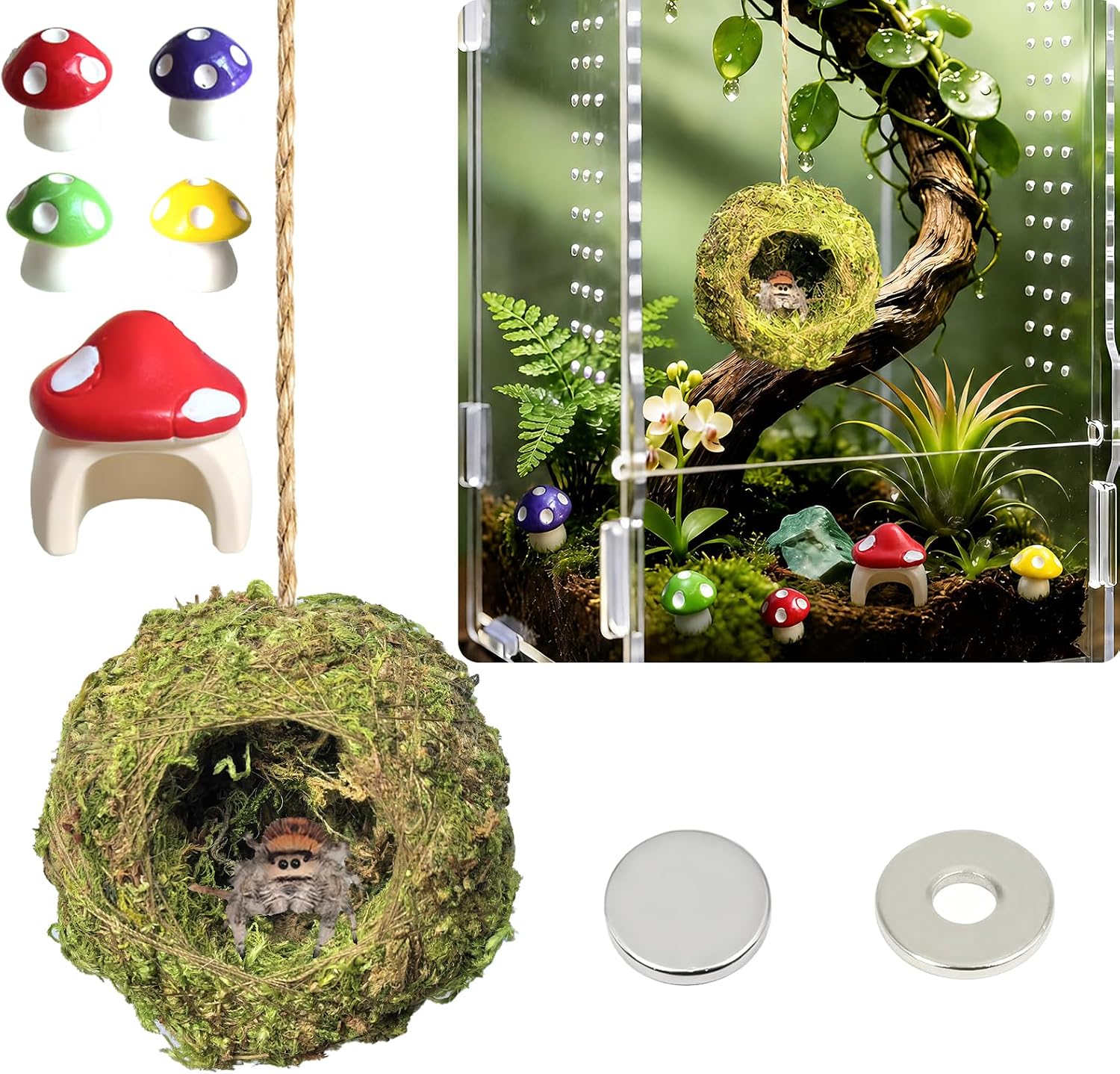 Jumping Spider Enclosure Accessories Natural Moss Handmade Jumping Spider Hide Habitat Decor Safe Rest and Climbing Platform Shelter for Climbing Hiding, Reptile Habitat Decoration