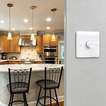 Universal LED Dimmer Switch, 1 Gang 2-Way (3-150W), Rotary Push On/Off, Compatible with Dimmable LED/Halogen/Incandescent Bulbs - White Moulded Design