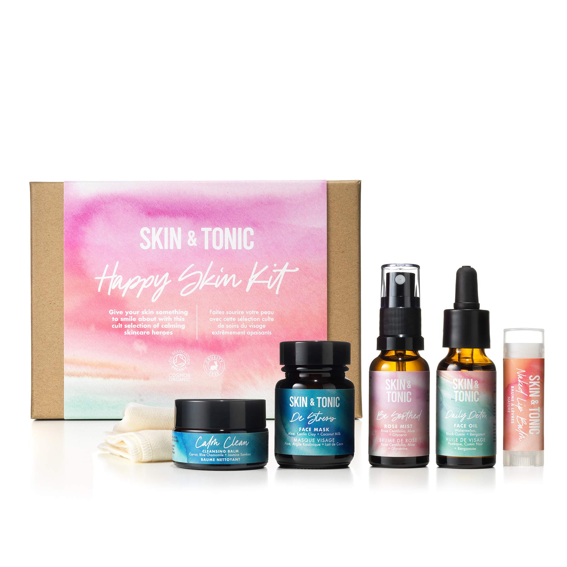 Skin & Tonic Happy Skin Kit –– Be Soothed Rose Mist, Calm Clean Cleansing Balm, De-Stress Face Mask, Daily Detox Face Oil ...