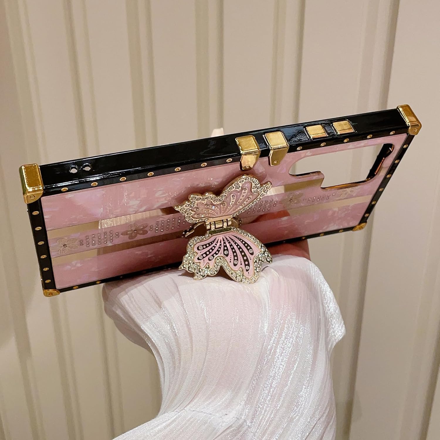 for Samsung Galaxy S25 Ultra Glitter Kickstand Case,Cute Bling Sparkly Butterfly Foldable Stand Floral Marble Mirror Elegant Shockproof Women Girls Protective Case for Galaxy S25 Ultra, Pink - Image 3