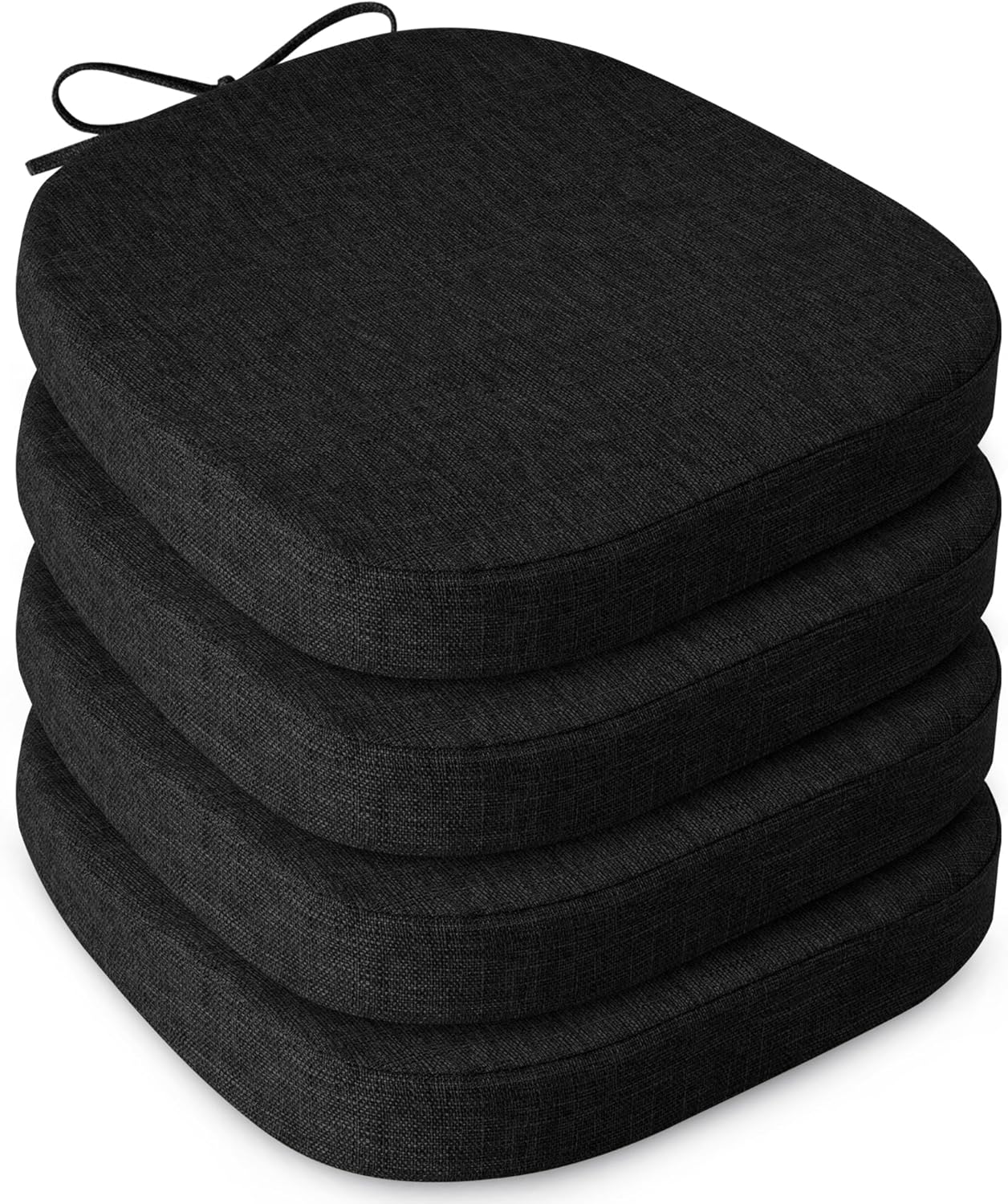 14x14 Inch Metal Chair Cushions Kitchen Seat Cushions with Ties Anti-Slip Seat Pads with Machine Washable Cover for Dining Cafe Bistro Stackable Chair Set of 4, Black