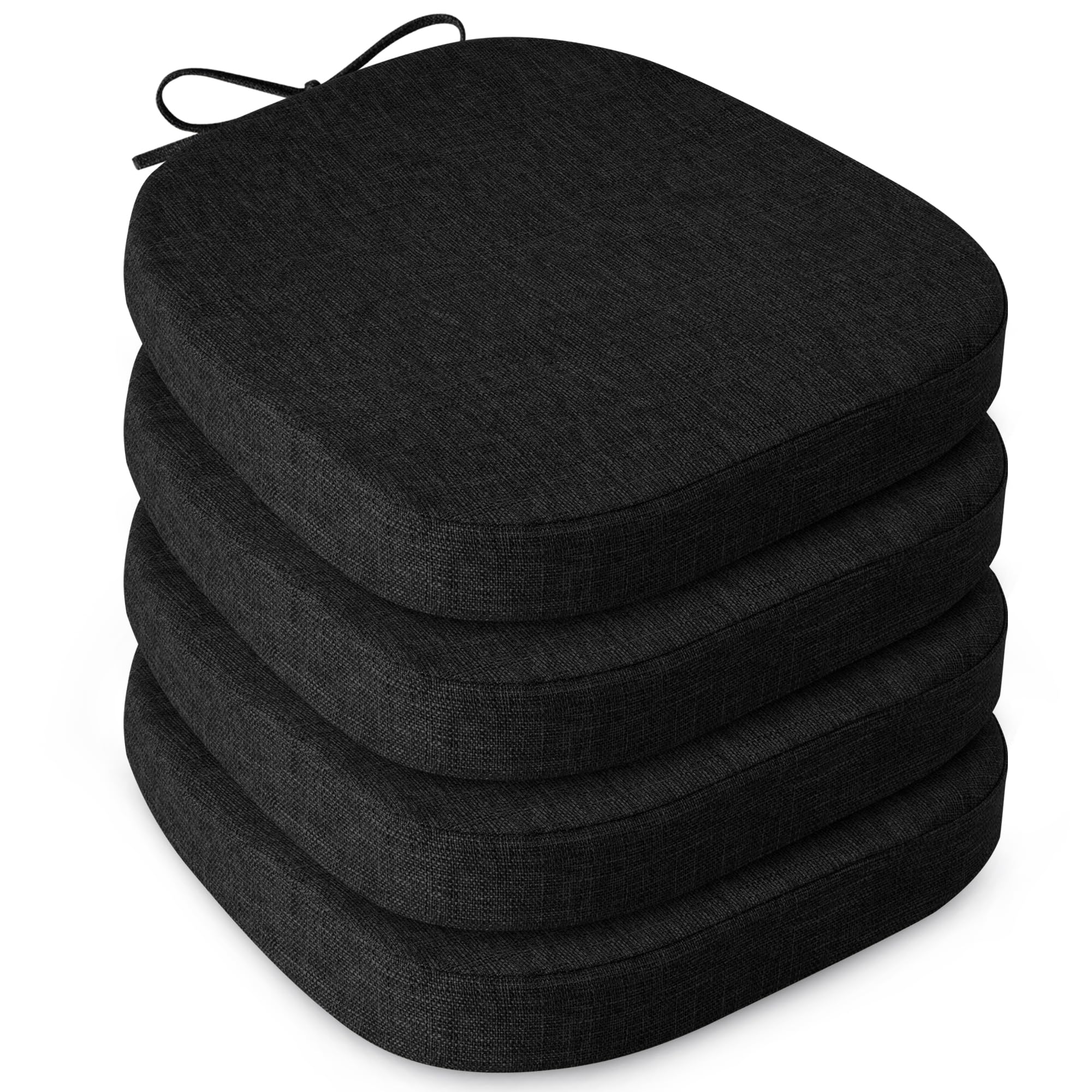 MineCozy 14x14 Inch Metal Chair Cushions Kitchen Seat Cushions with Ties Anti-Slip Seat Pads with Machine Washable Cover for Dining Cafe Bistro Stackable Chair Set of 4, Black
