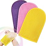 3 Pieces African Net Sponge Exfoliating Mitts Exfoliator Gloves Visibly Lift Away Dead Skin, Great for Spray Tan Removal or Keratosis PilarisExfoliating Mitts (Pink,Yellow,Purple)