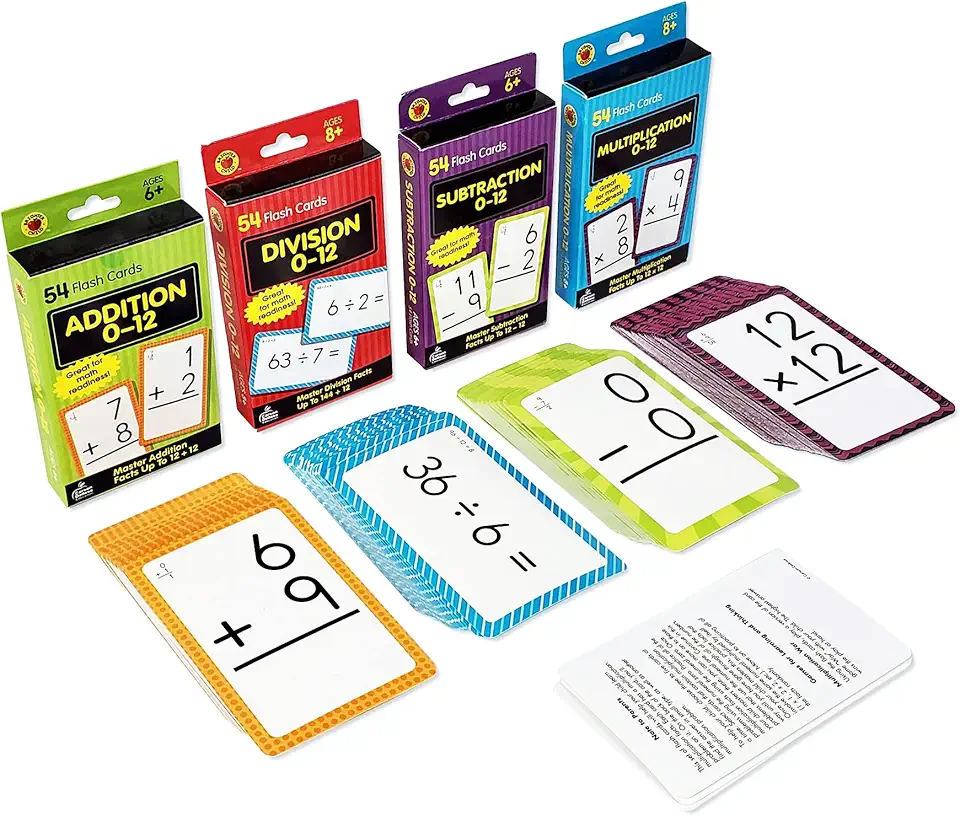 Carson Dellosa Addition, Subtraction, Division, and Multiplication Flash Cards, 4 Sets of Flashcards, Math Games for Kids 8-12, 3rd Grade Mathematics and Up