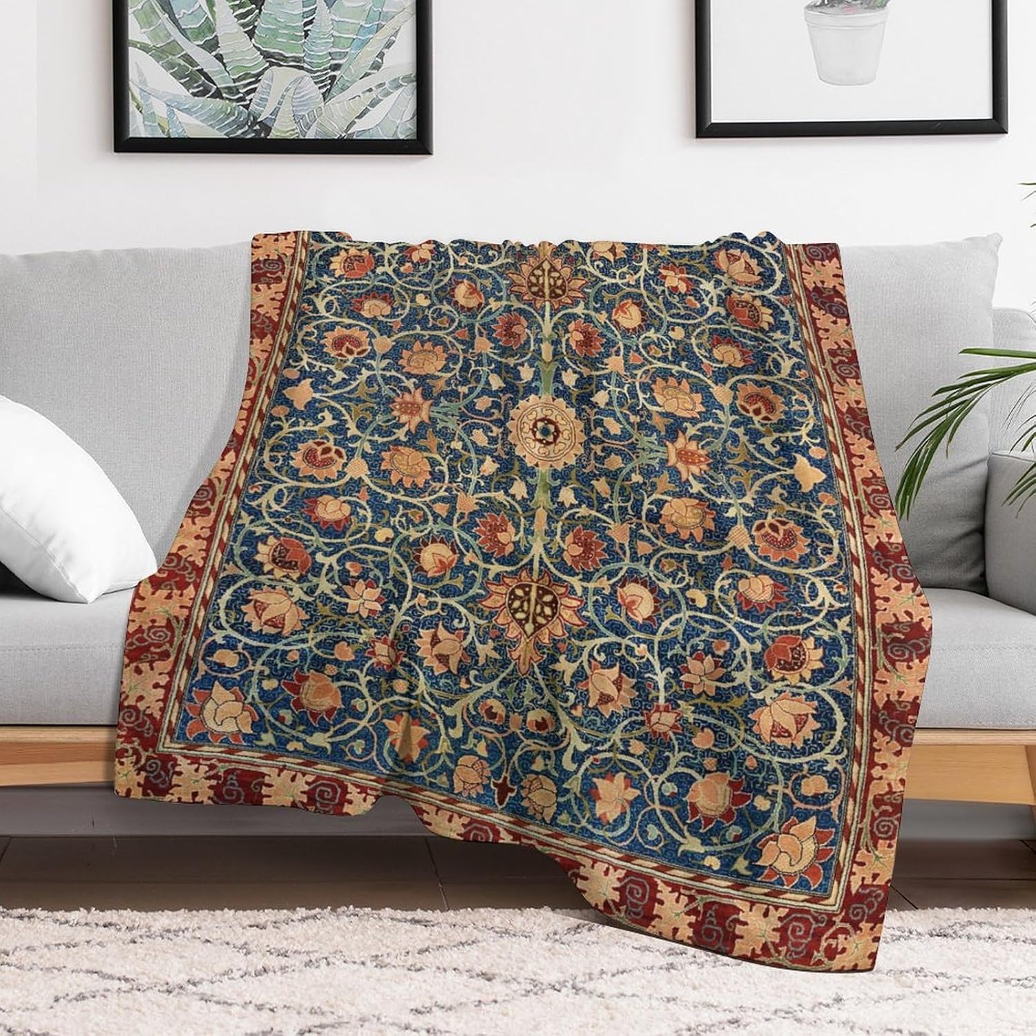 Vintage William Morris Throw Blanket Bohemia Floral Retro Pattern Blanket for Sofa Bed Couch Chair Or Dorm 50"x60"