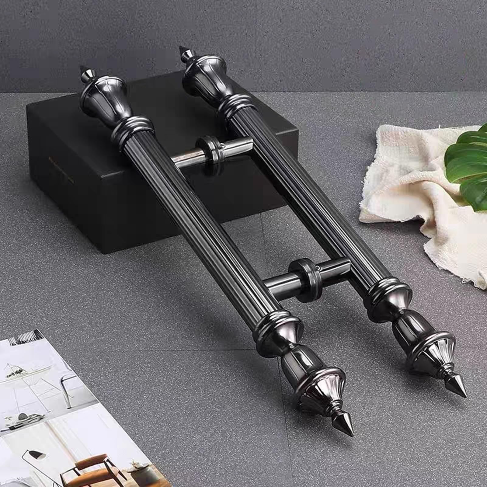 MXXQRHF Double-Sided 1.5" French Door Handles, Push Pull Hardware for Coffee Shops, Clothing Stores, Flower Shops - Black Titanium Finish, 59" Length